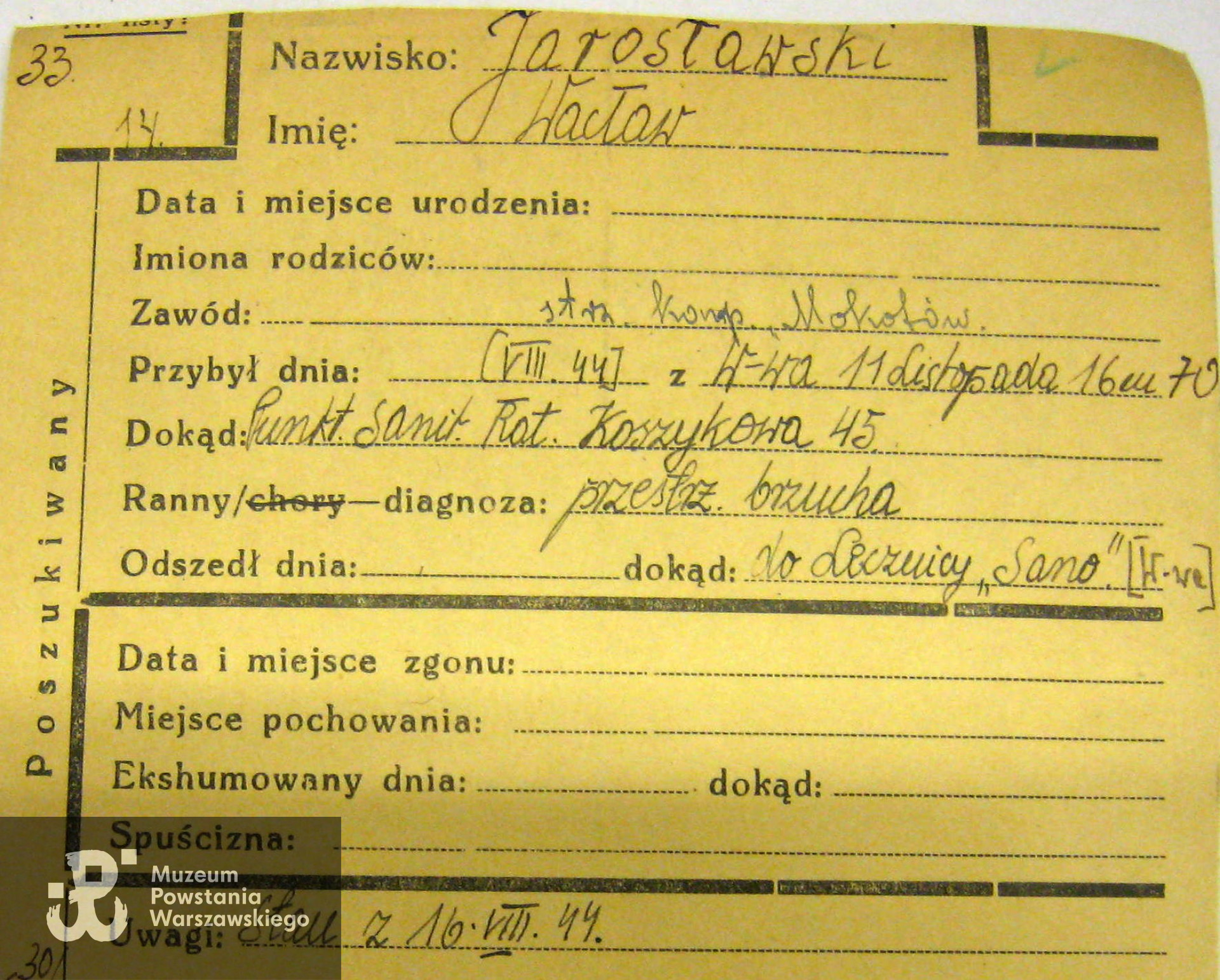 PCK - kartoteka, tu: Jarosławski Wacław