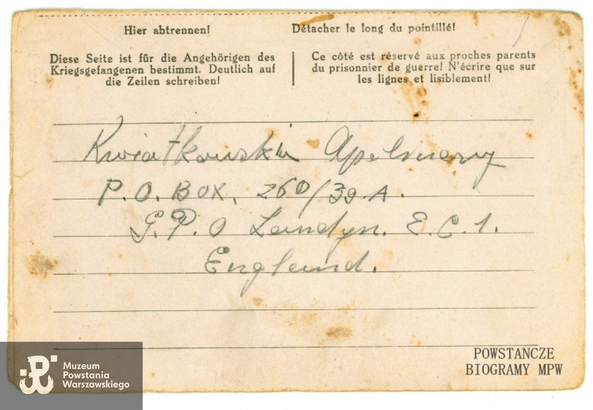 Korespondencja obozowa. Fot. archiwum rodzinne