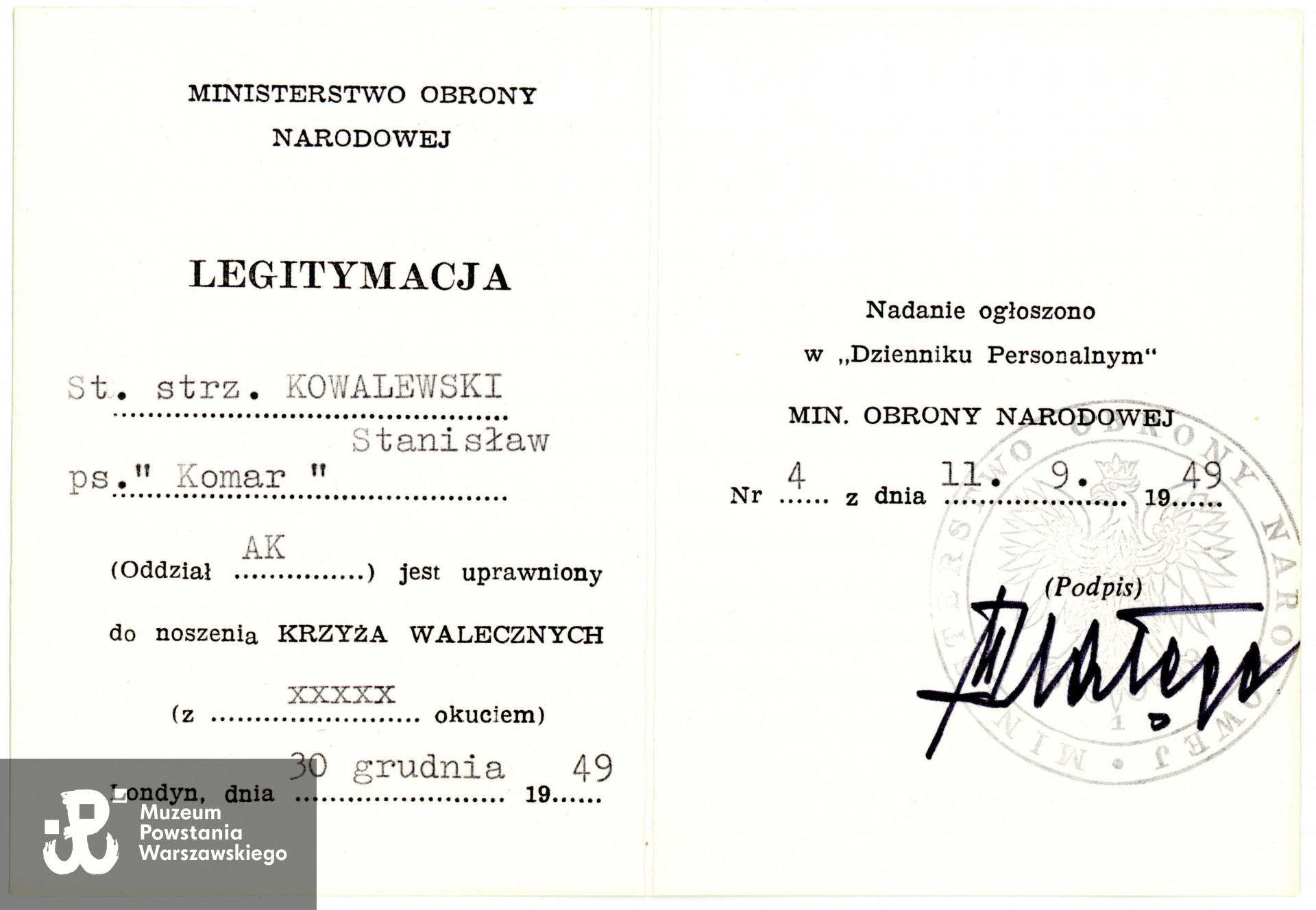  Ze zbiorów rodzinnych p. Arkadiusza Kowalewskiego, syna Powstańca. Skany wykonano w Muzeum Powstania Warszawskiego, 08/2022.