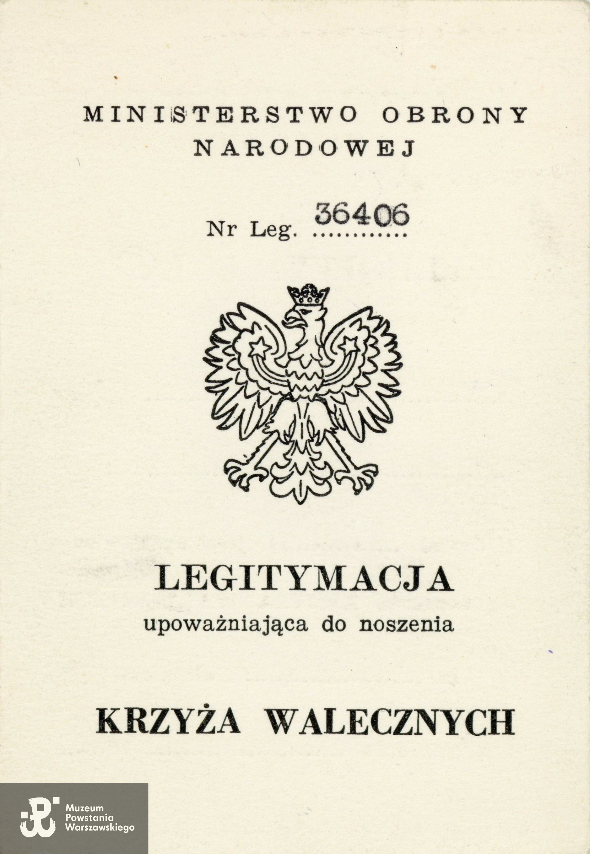 Legitymacja odznaczeniowa - Krzyż Walecznych. Ze zbiorów rodzinnych p. Krzysztofa Kamińskiego