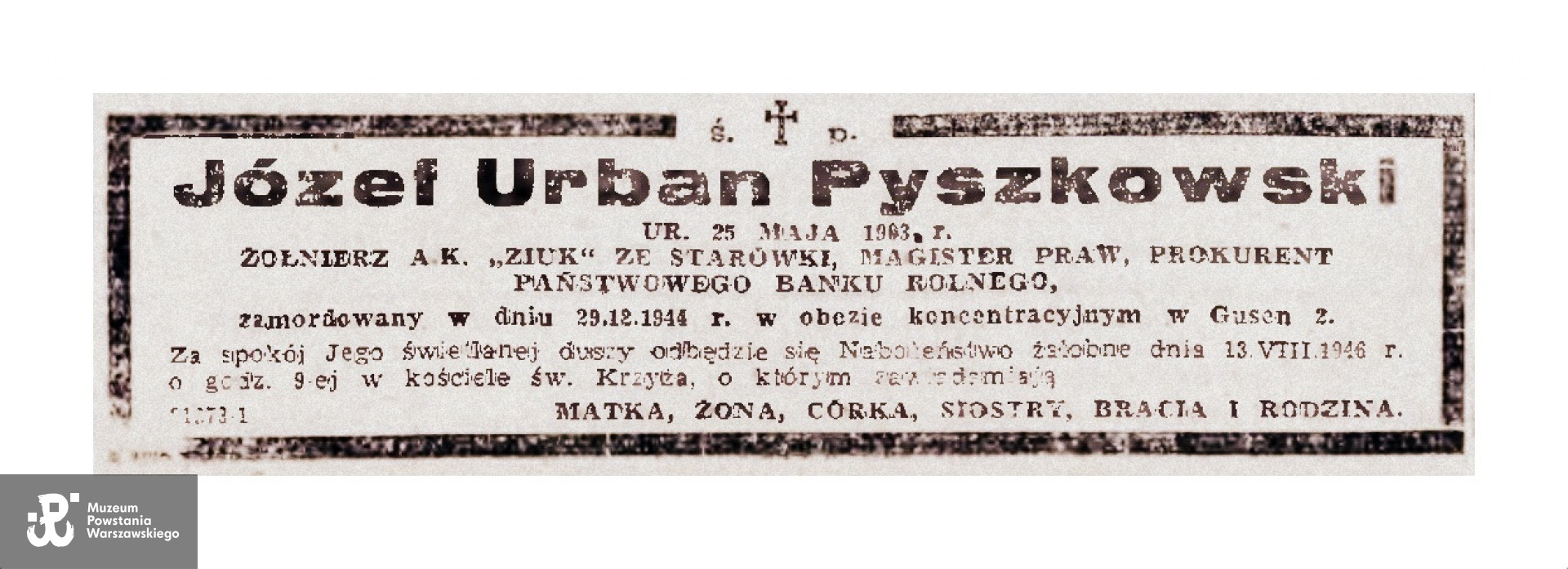 Nekrolog prasowy - „Życie Warszawy”, 1946 rok. 