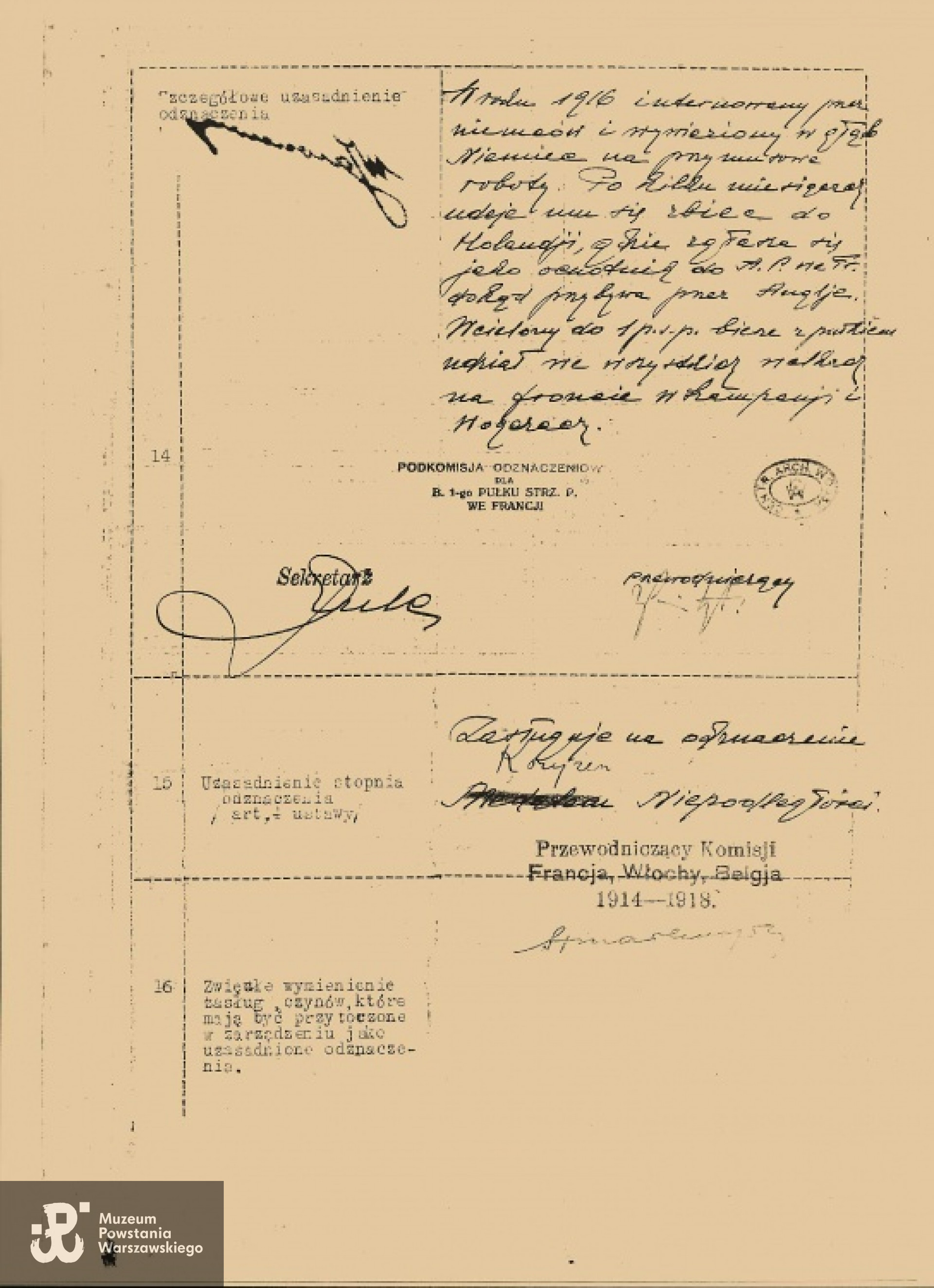 Wniosek o nadanie Krzyża Niepodległości