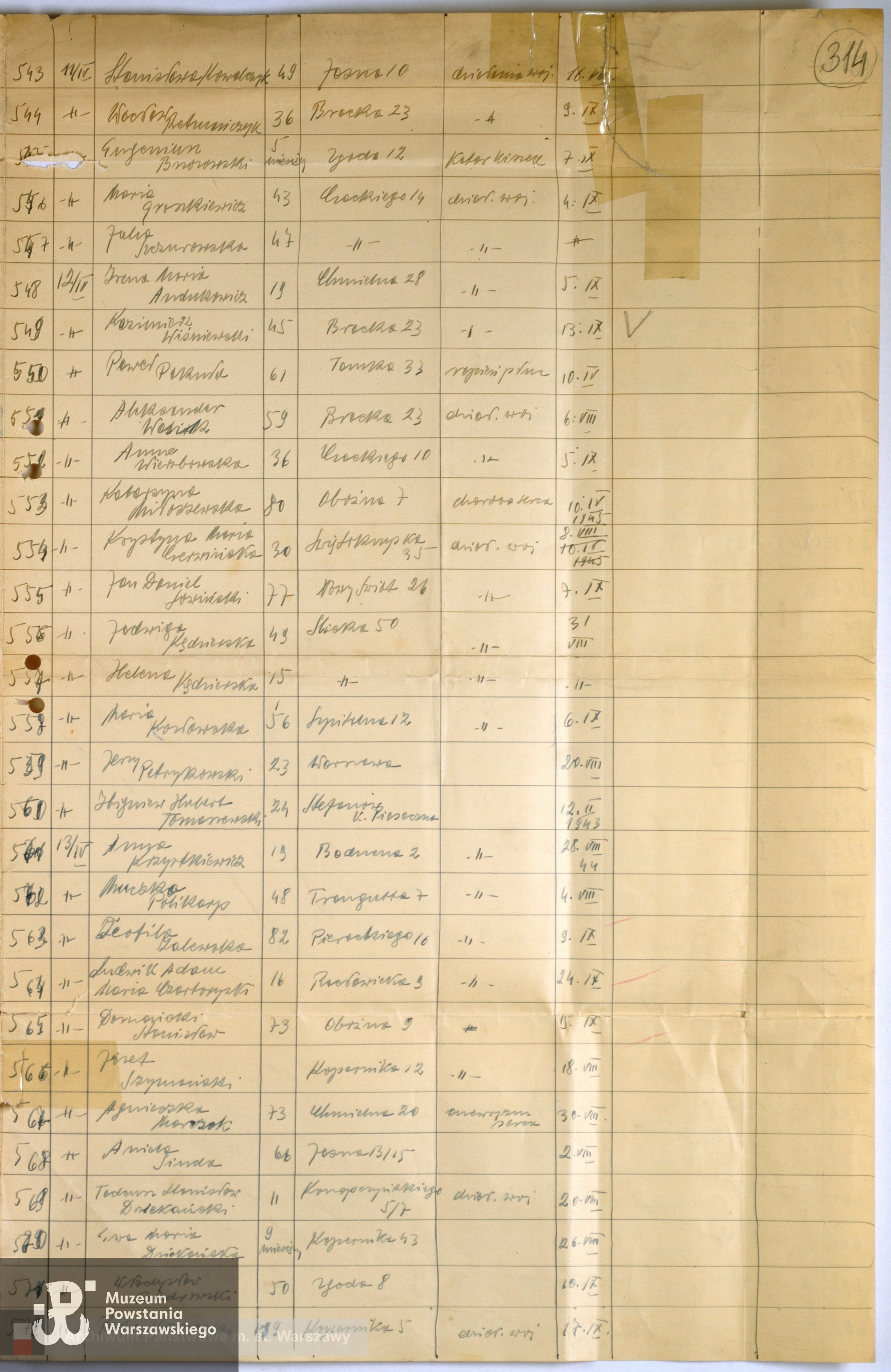 Archiwum Państwowe m. st. Warszawy - listy ekshumowanych