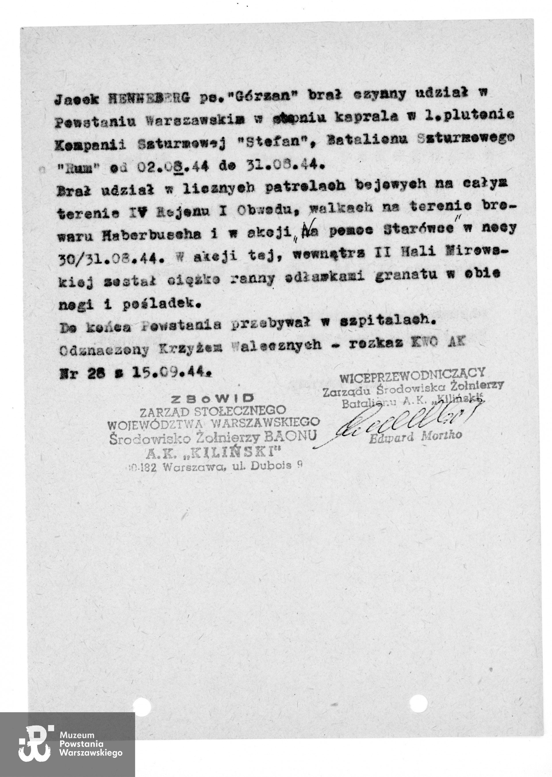  Muzeum Powstania Warszawskiego, Teczki personalne uczestników Powstania Warszawskiego,