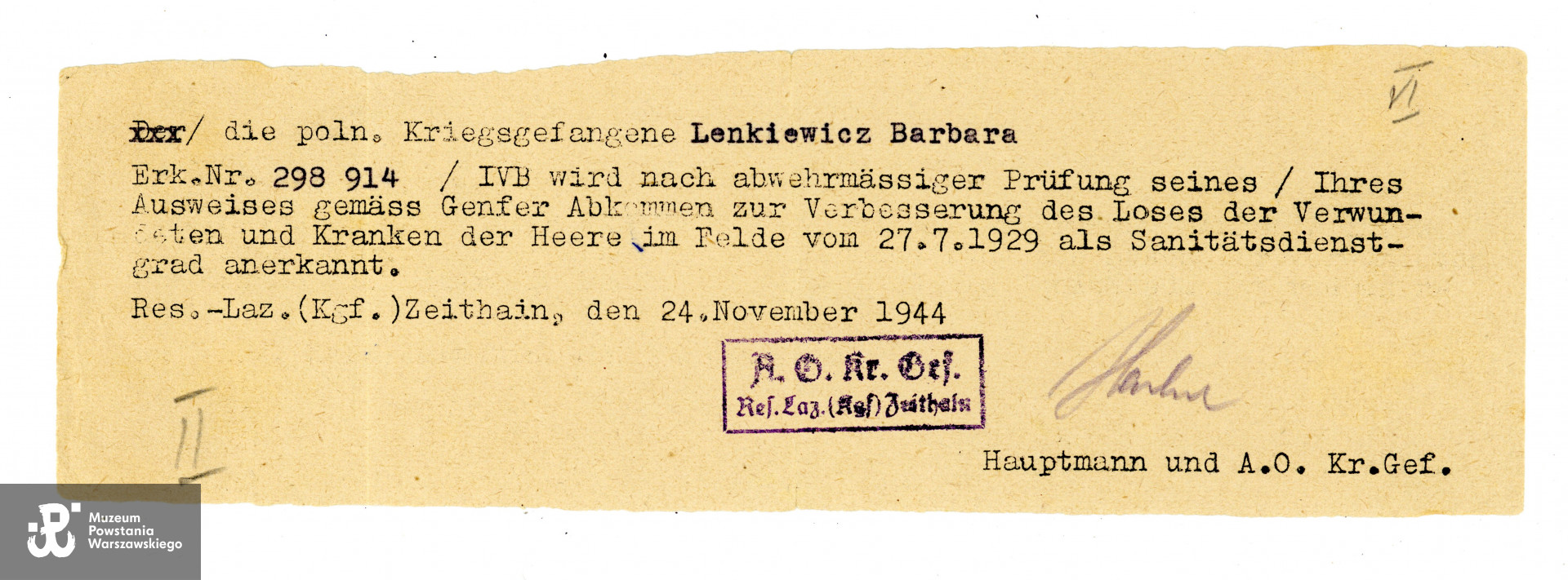 Ze zbiorów Muzeum Powstania Warszawskiego, sygn. P/9795 dar p. Ryszarda Kołodziejskiego