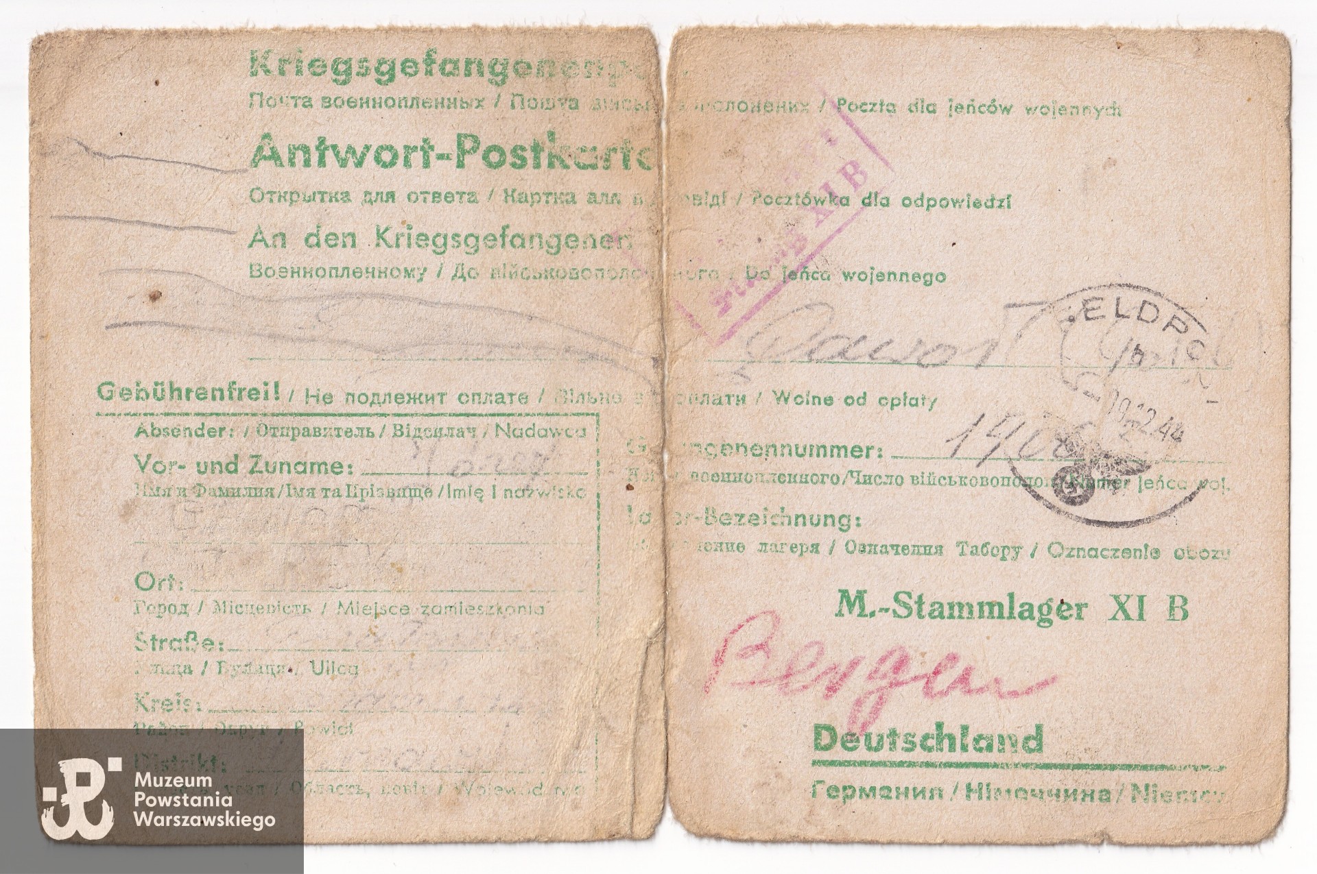 List z okresu pobytu w niewoli pisany do Eugeniusza przez jego brata Stanisława Gawora. Ze zbiorów rodzinnych, skan nadesłał syn, Krzysztof (Chris) Gawor