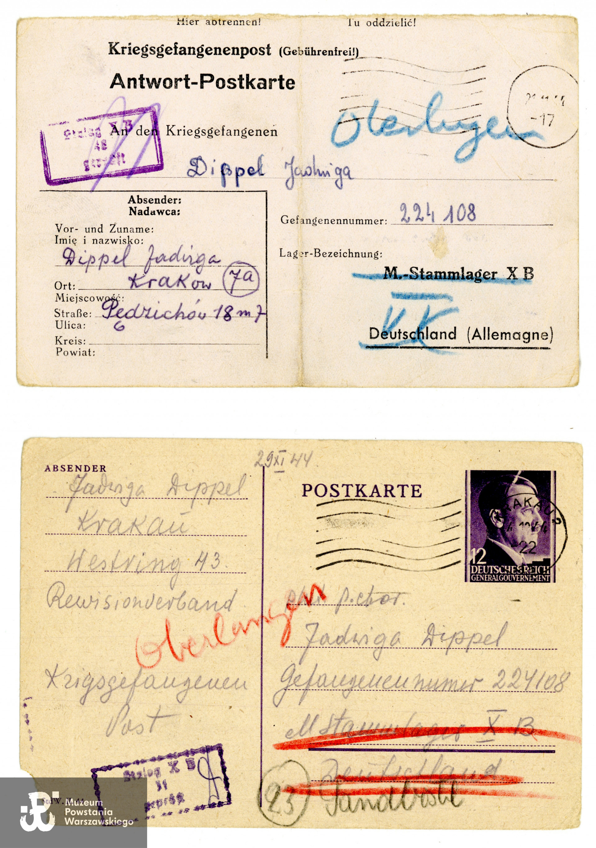 Korespondencja obozowa. Ze zbiorów prywatnych p. Jadwigi Dippel - Bossowskiej.