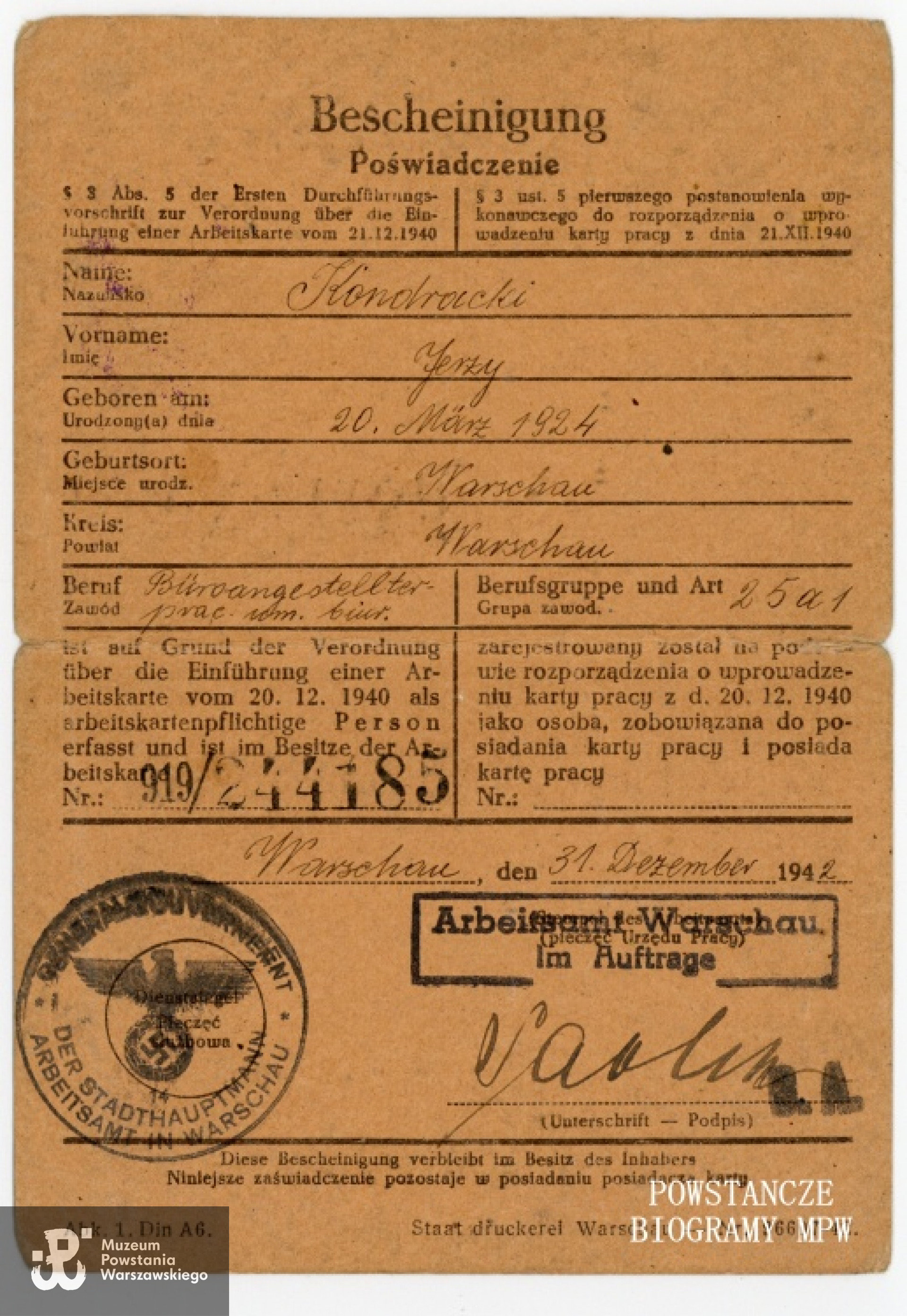 Ze zbiorów Muzeum Powstania Warszawskiego, dar Haliny Kondrackiej.