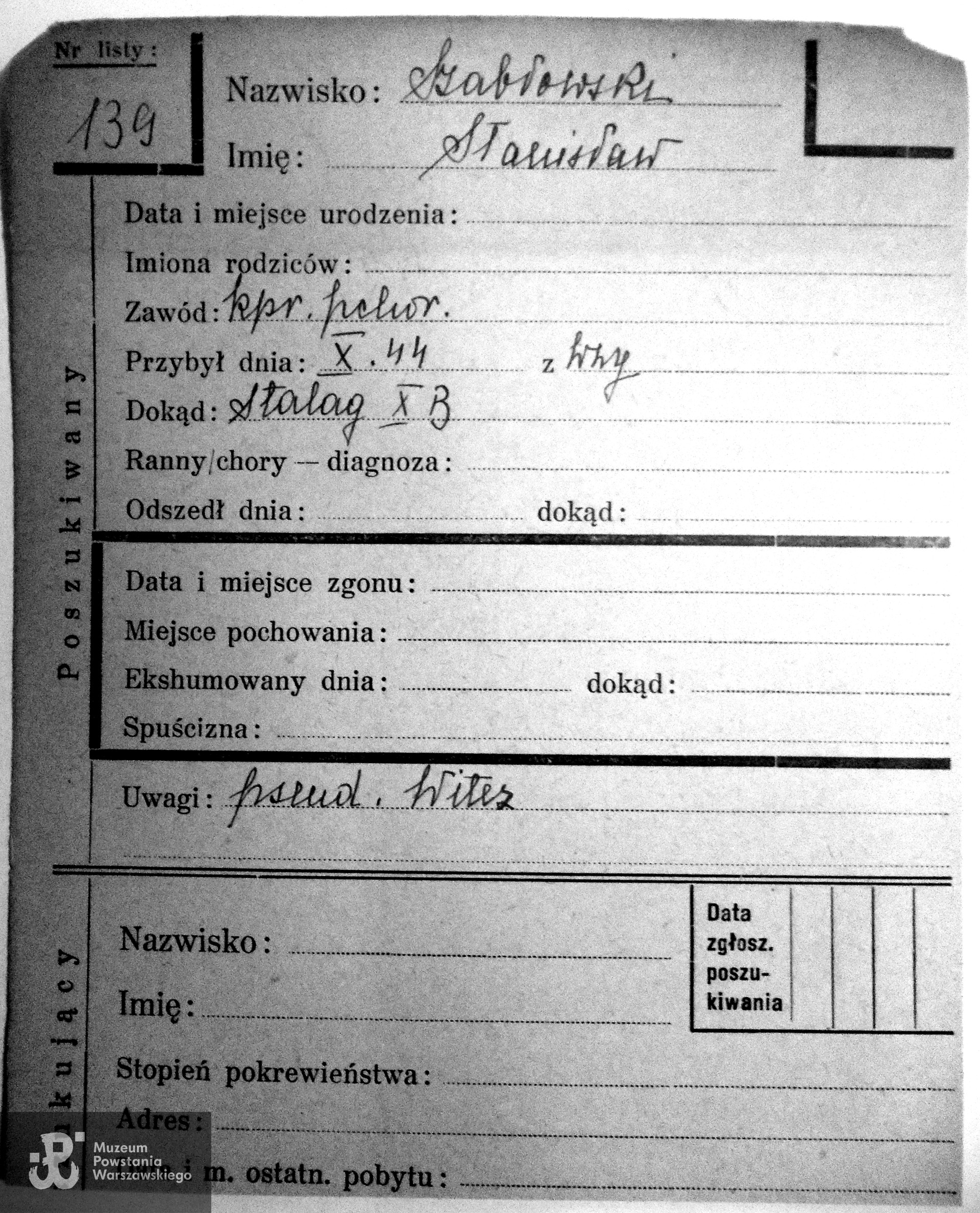 Polski Czerwony Krzyż - kartoteka