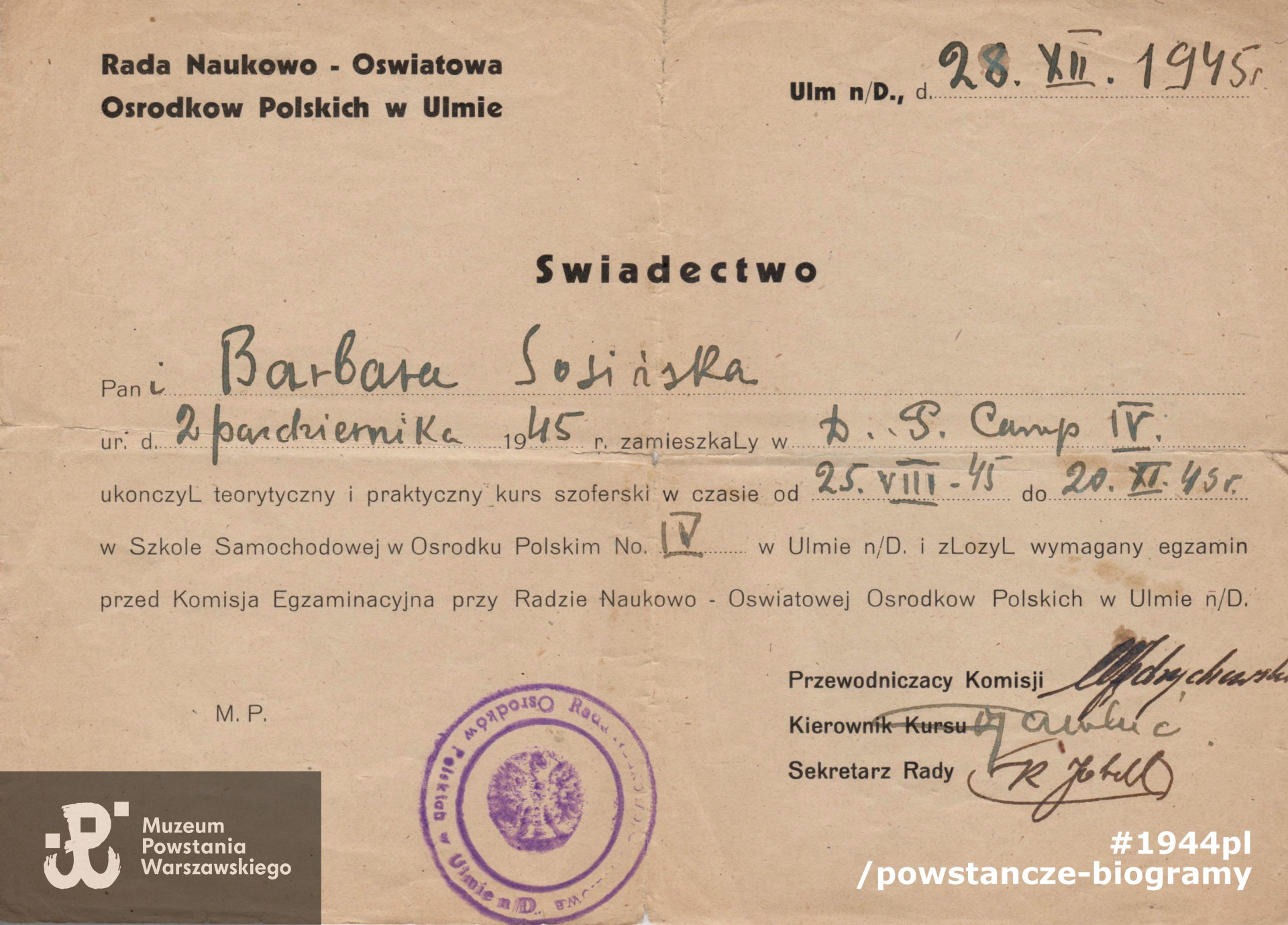 Dokument z archiwum rodzinnego Barbary i Janusza Sosińskich