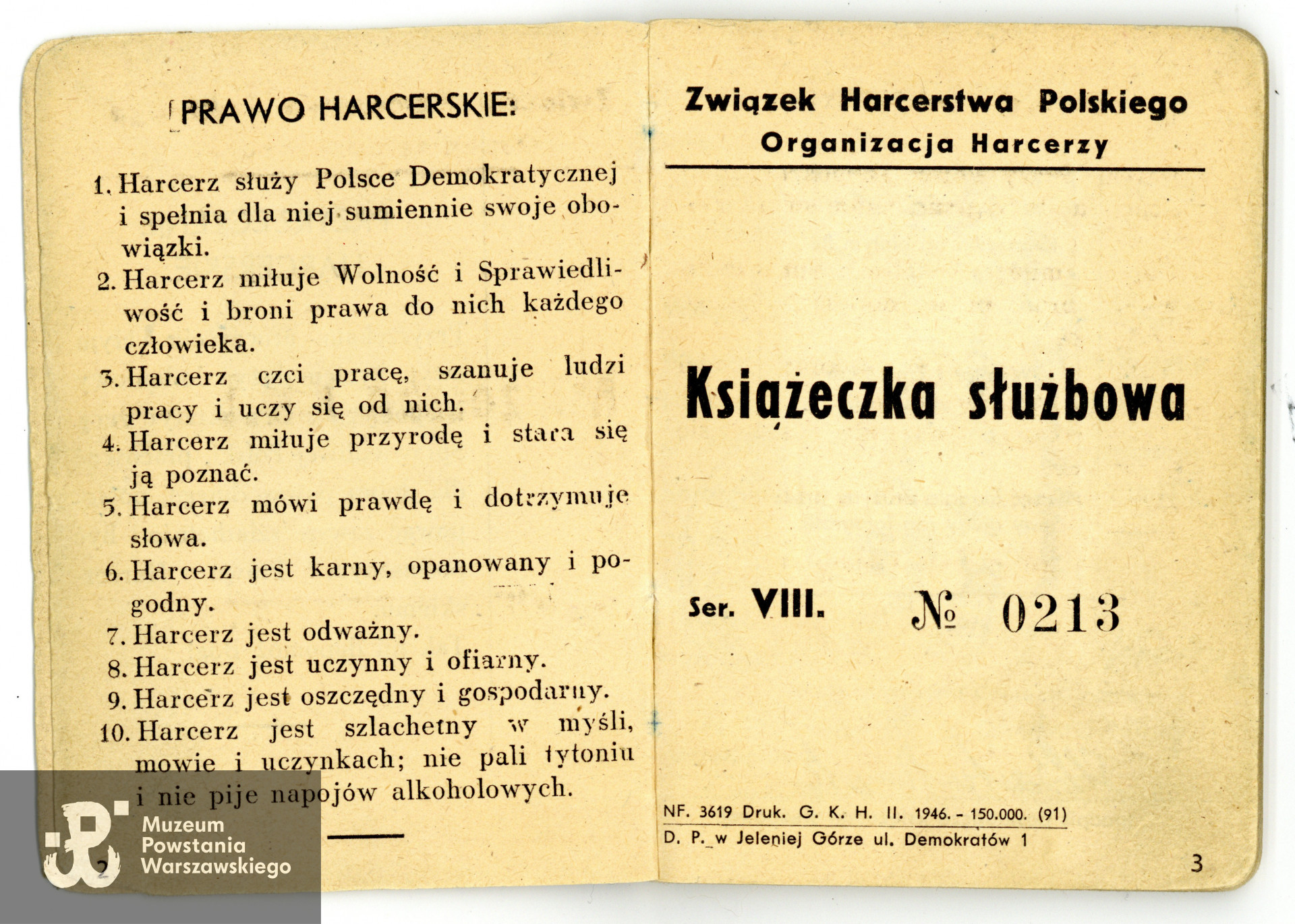 Należąca do Bogdana Bartnikowskiego książeczka harceska z okresu służby w 23 WDH im. Bolesława Chrobrego przy Gimnazjum i Liceum im. Stefana Batorego w Warszawie. Zbiory prywatne p. Bogdana Bartnikowskiego "Mały"
