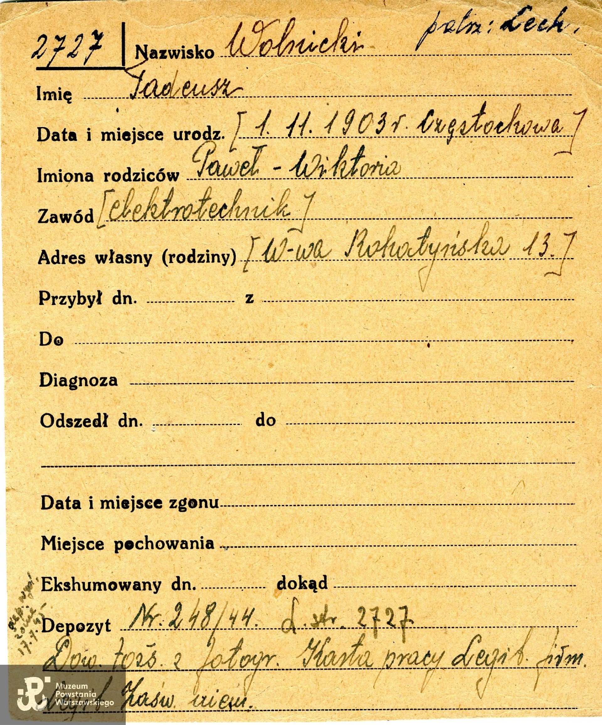 Polski Czerwony Krzyż - kartoteka