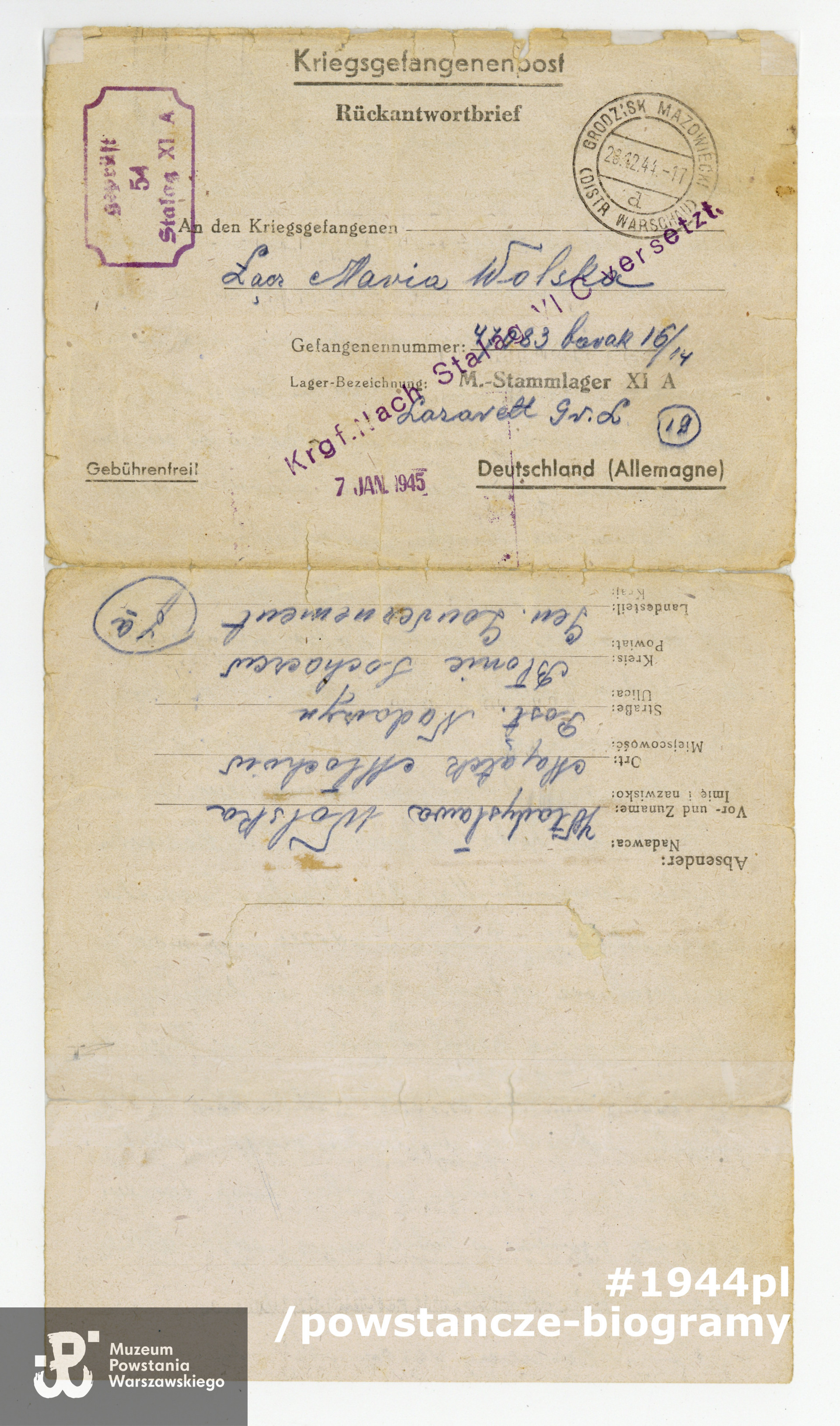 Listy obozowe. Dokument ze zbiorów rodzinnych, udostępnił p. Jan Fuhrmann