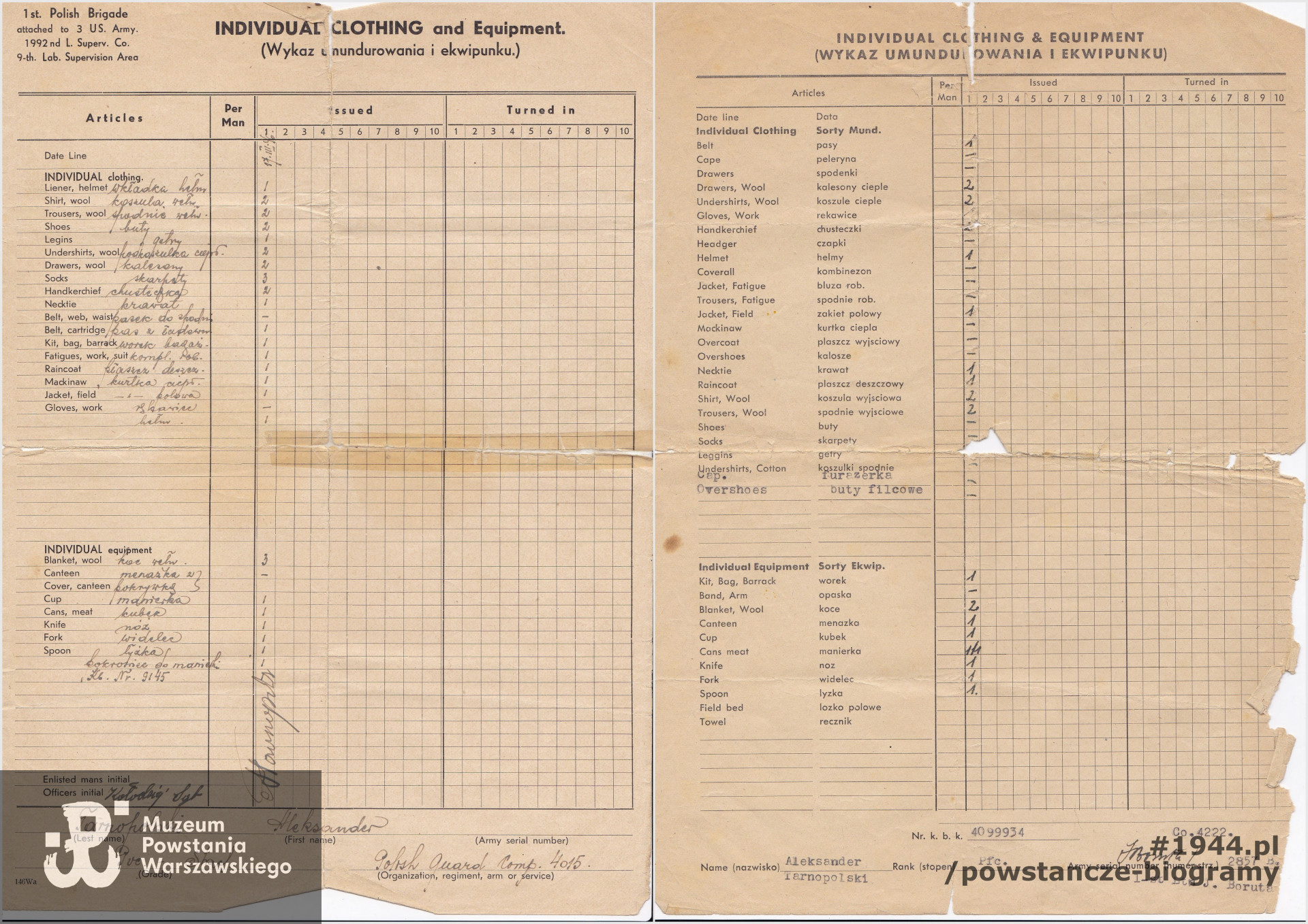 Dokument z archiwum rodzinnego, udostępnił wnuk, p. Konrad Tarnopolski