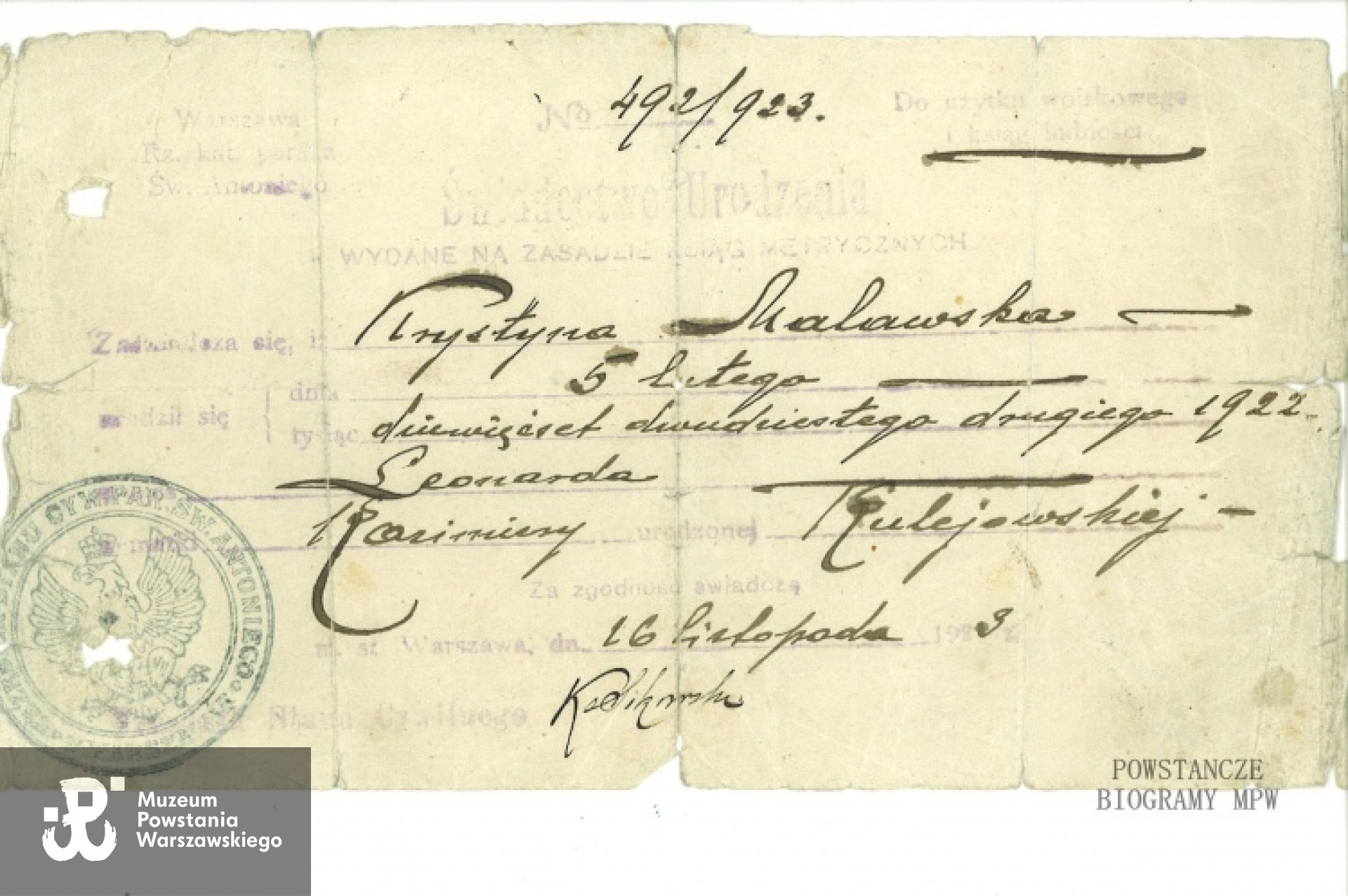 Świadectwo urodzenia. Z archiwum rodzinnego Jakuba Deringa