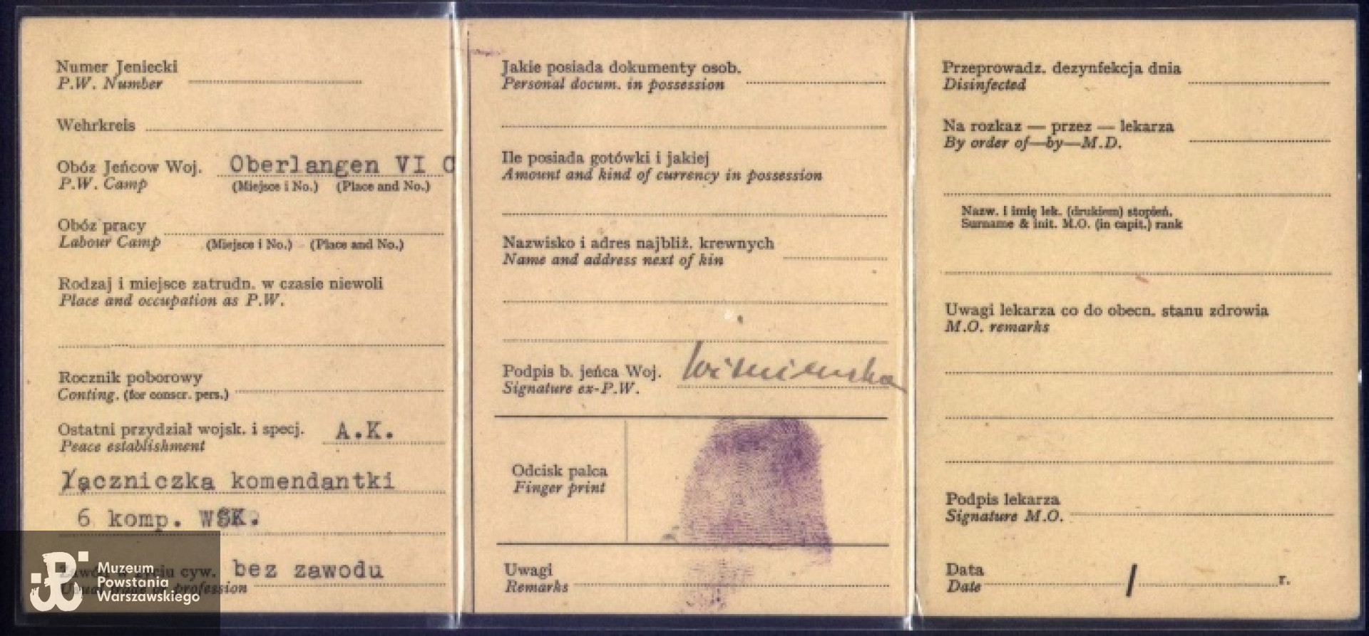 Legitymacja byłego jeńca wojennego