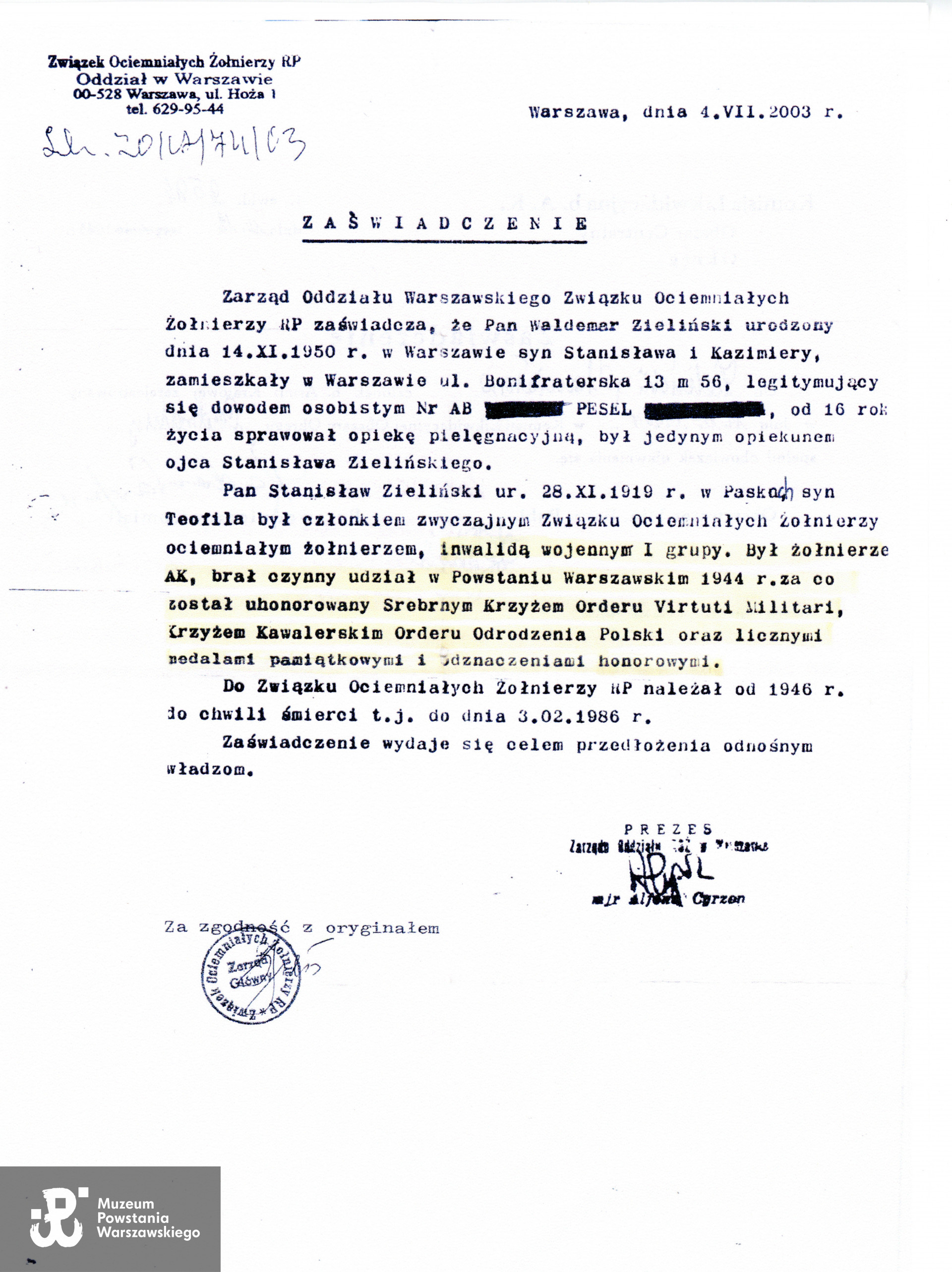 Z archiwum rodzinnego p. Waldemara Zielińskiego