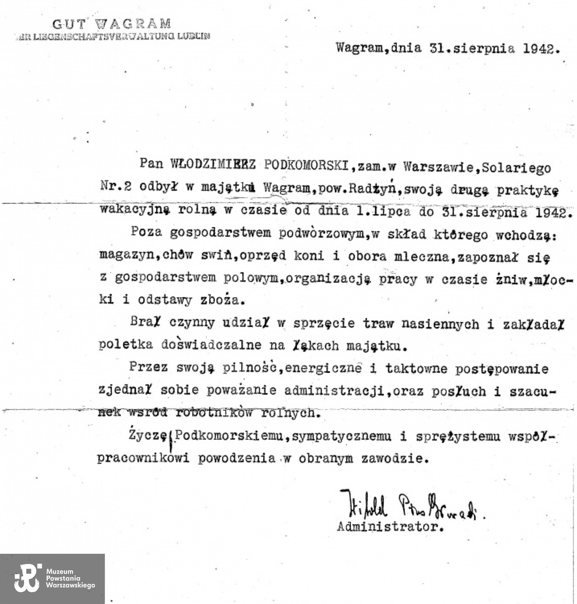 Dokument udostępniony z archiwum rodzinnego Jana Kościńskiego.