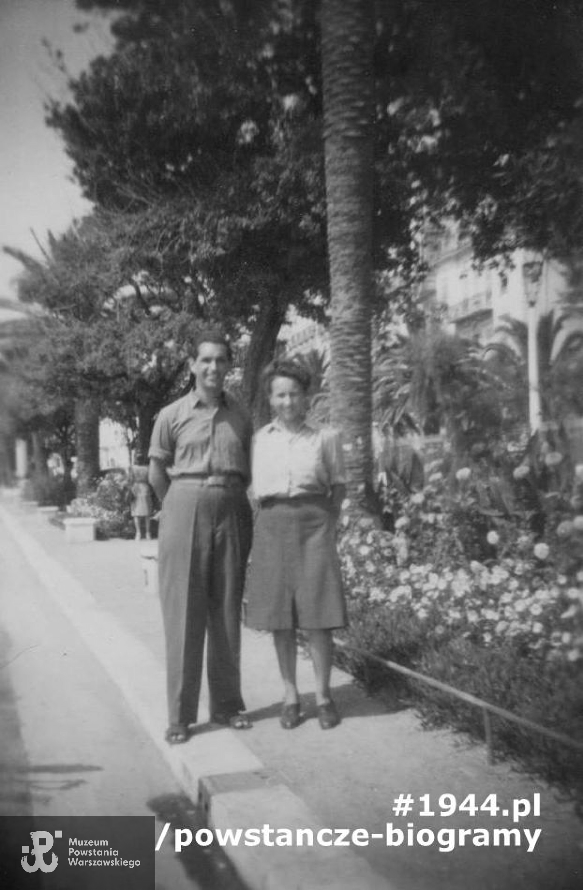 por. Mieczysław  Gawdzik  ps. „Bończa i Wanda Strynkiewicz - Majewska. Nicea, 1946 rok. Fot. z archiwum  rodzinnego Wandy Marii Majewskiej z domu Strynkiewicz ps. „Ewa”, „Kalina” (1923 - 2016) udostępniła p. Agnieszka Różycka