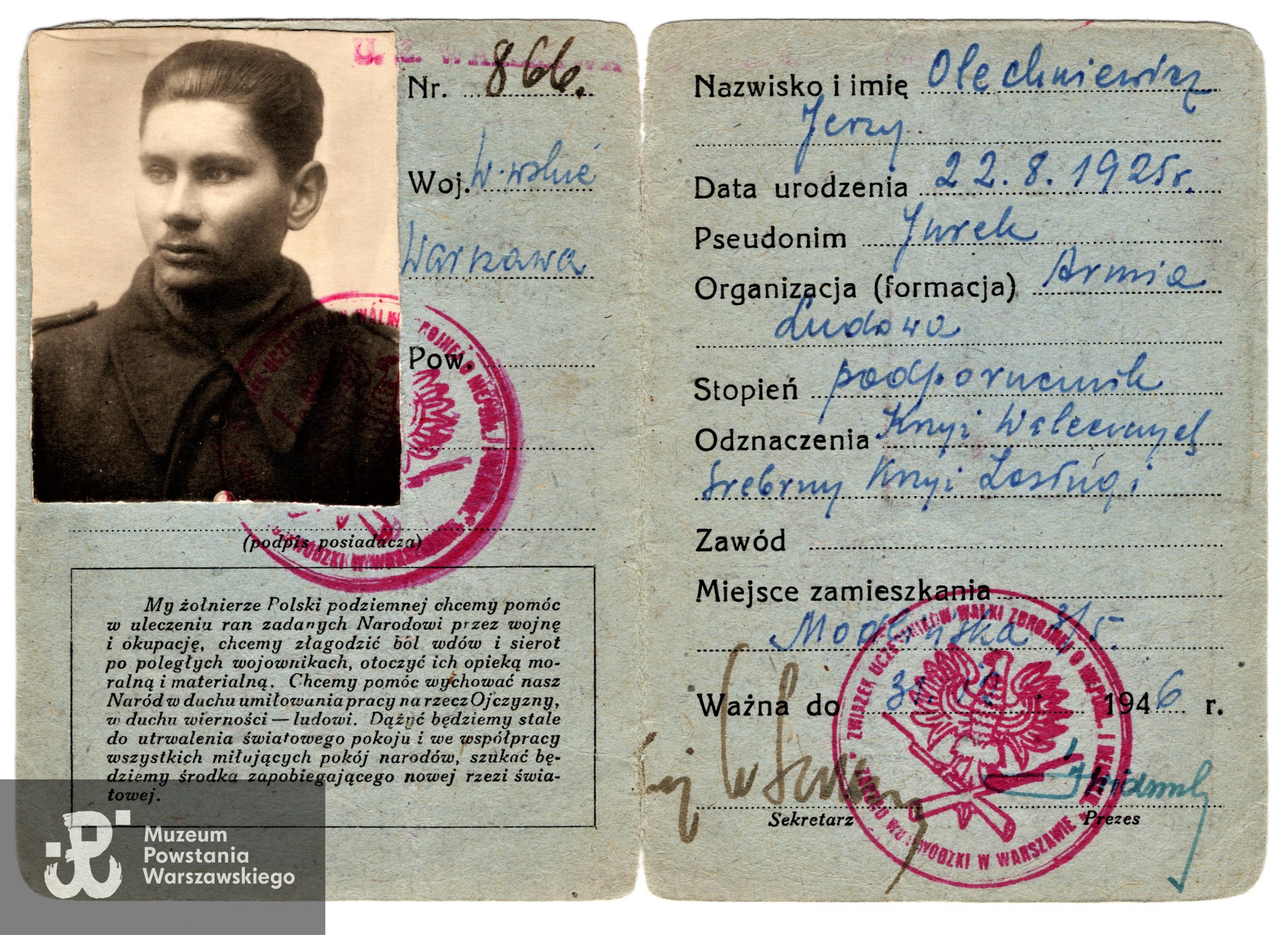 Ze zbiorów rodzinnych. Skan wykonano w Muzeum Powstania Warszawskiego - Dział Kombatanta.