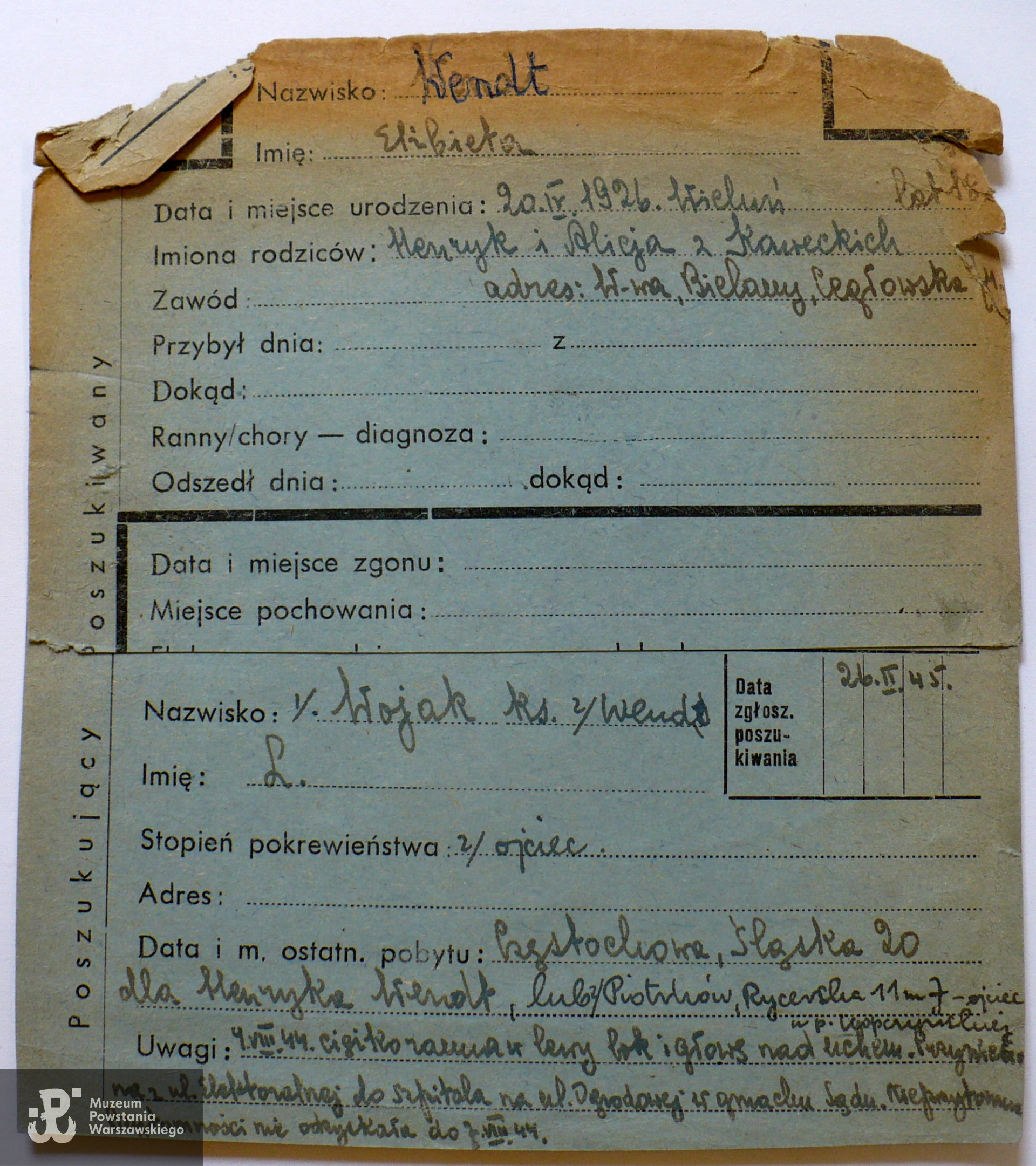 Polski Czerwony Krzyż - kartoteka poszukiwań