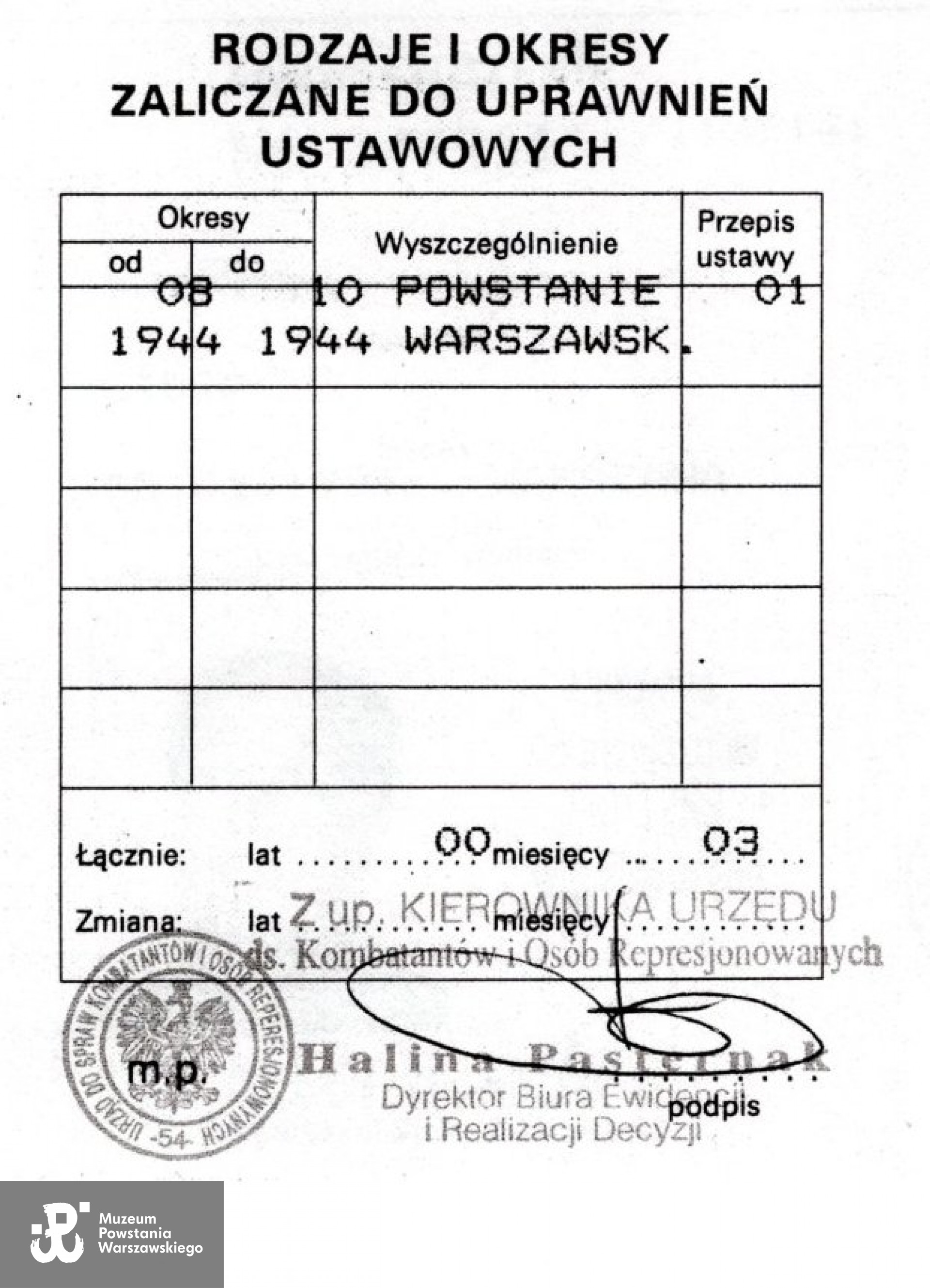 Muzeum Powstania Warszawskiego, Teczki personalne uczestników Powstania Warszawskiego:  Zienkiewicz Ludwika