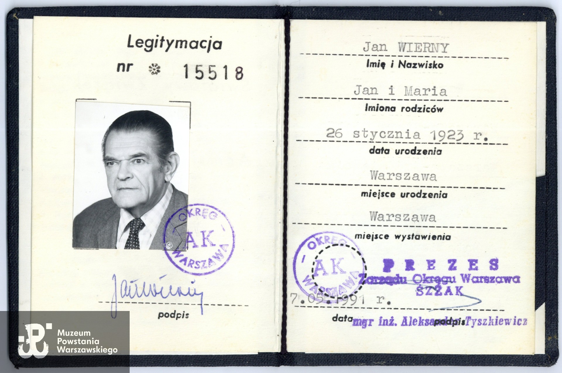 Legitymacja członkowska Światowego Związku Żołnierzy Armii Krajowej. Ze zbiorów rodzinnych p. Joanny Lechowicz, córki Powstańca. Skany wykonano w Muzeum Powstania Warszawskiego wiosną 2025 r.  