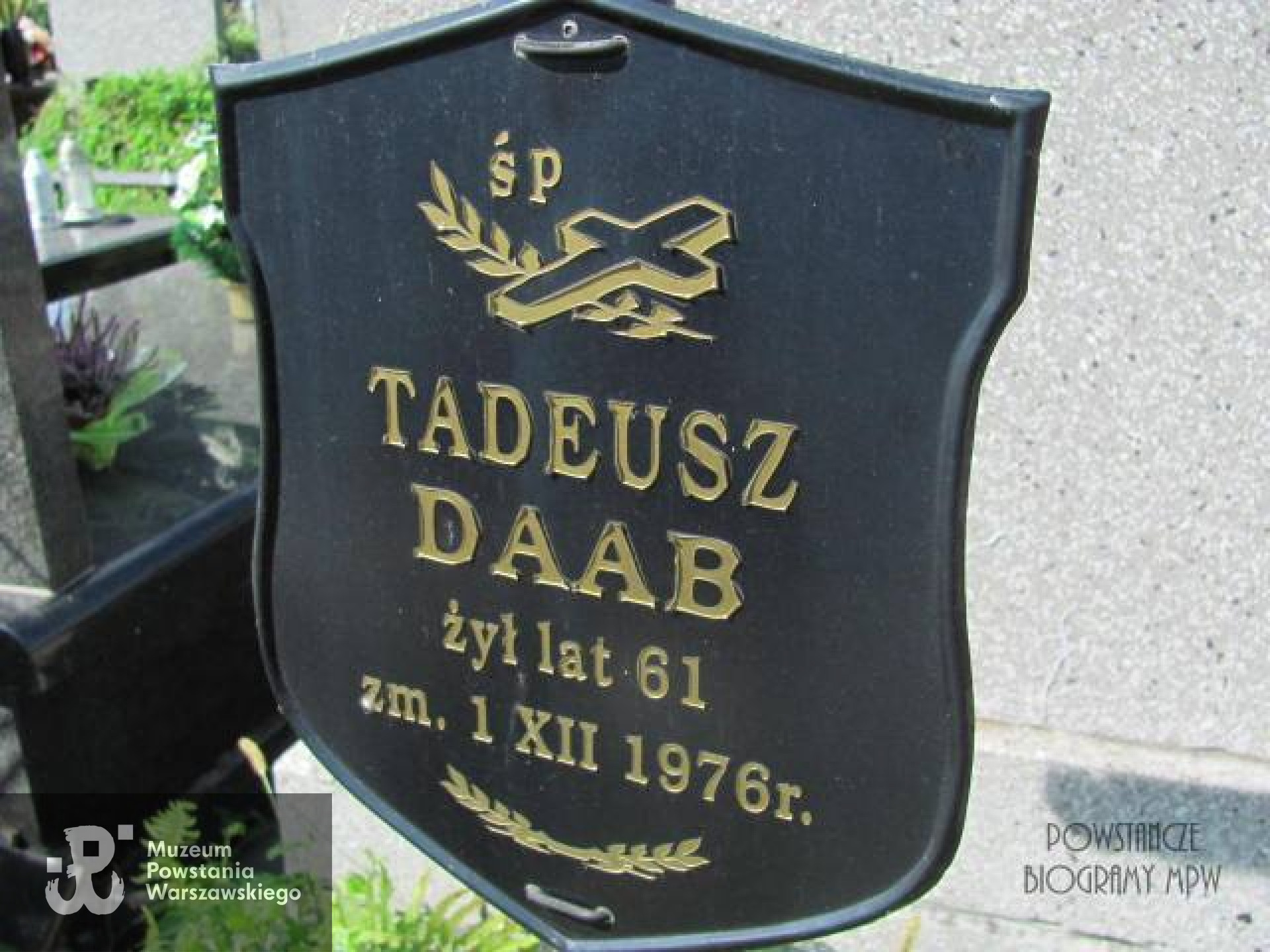 Mogiła Tadeusza Daaba na Cmentarzu Parafii Św. Teresy od Dzieciątka Jezus we Włochach. Źródło:  www.polski-cmentarz.com/warszawawlochy, udostępnił J. Wawszczyk