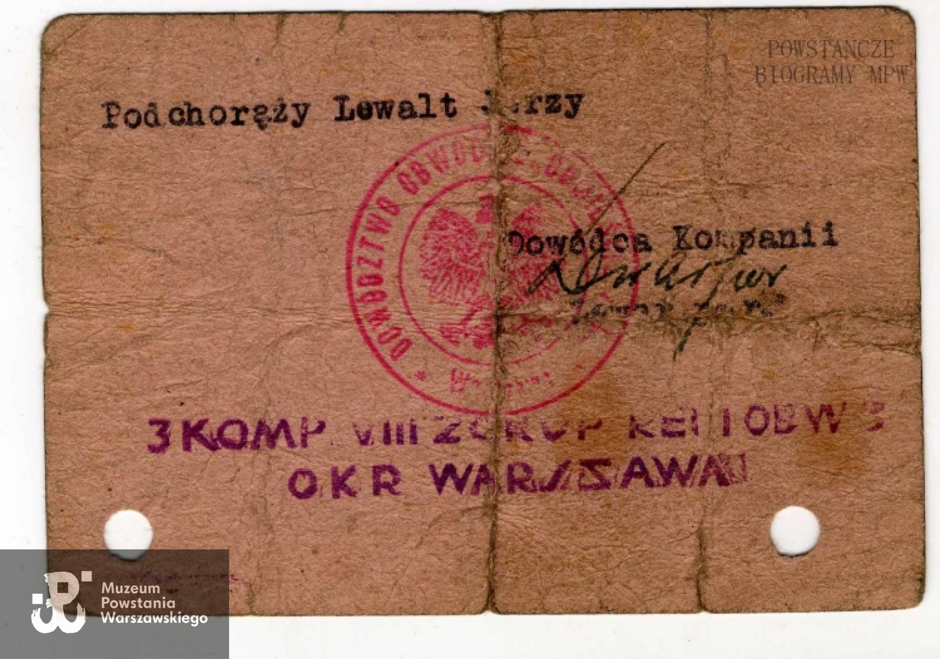 Legitymacja AK - rewers. Z archiwum rodzinnego Piotra Skarbka - Kozietulskiego