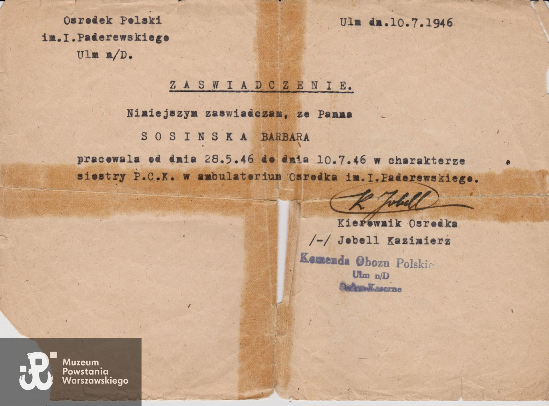 Dokument z archiwum rodzinnego Barbary i Janusza Sosińskich