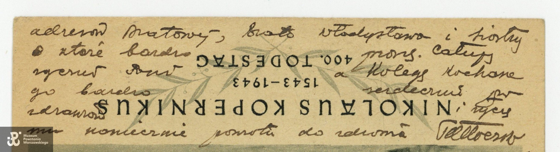 Adresowane do Antoniego Ogulewicza listy  <a href = jozef-tolloczko,45987.html> kpt. Józefa Tołłoczki,</a>   inspektora PWPW, uczestnika Powstania Warszawskiego, który po kapitulacji znalazł się w krakowskiej filii PWPW.  List ze zbiorów rodzinnych, udostępniony przez p. Ryszarda Pijarczyka.