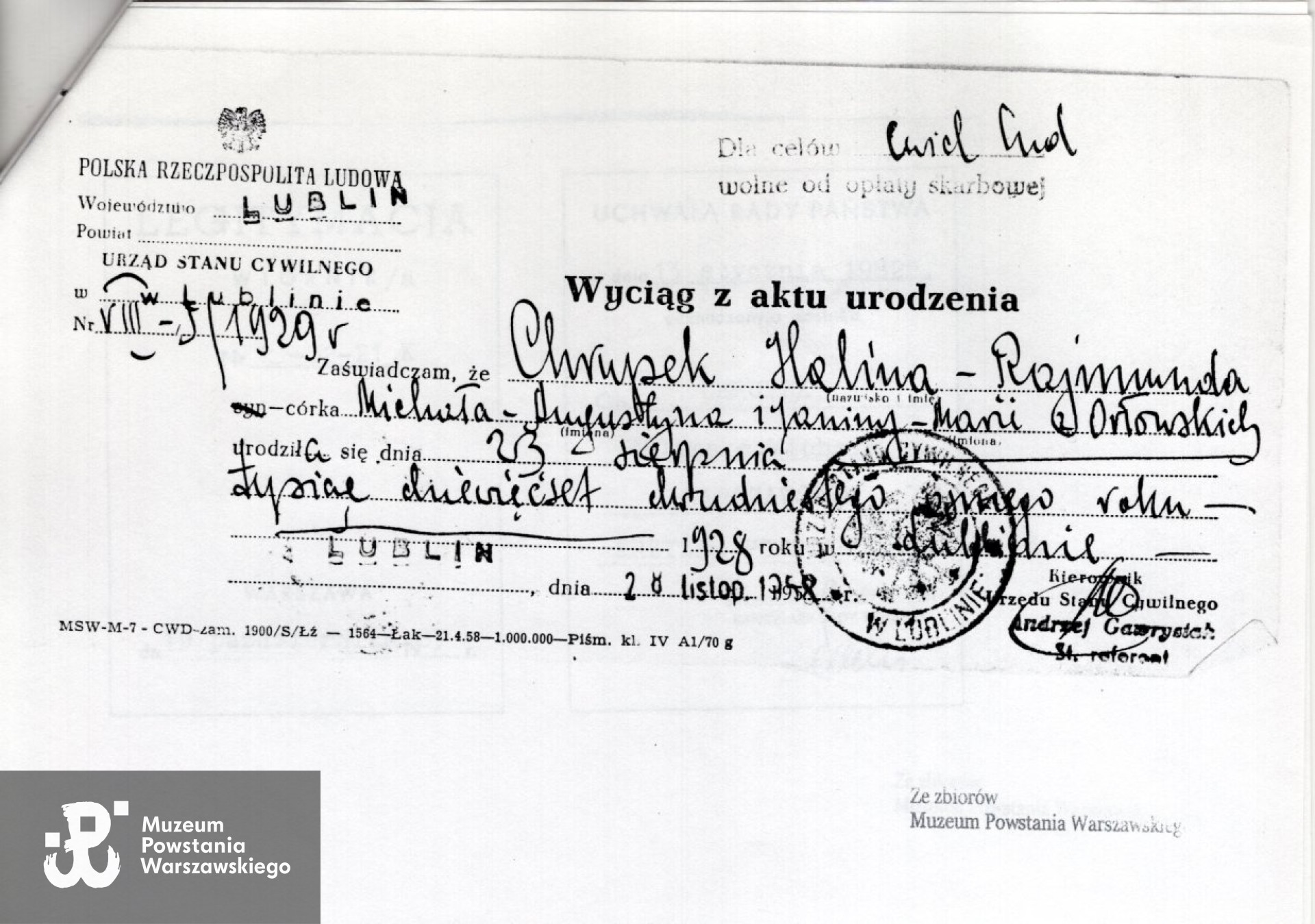 Wyciąg z aktu urodzenia.