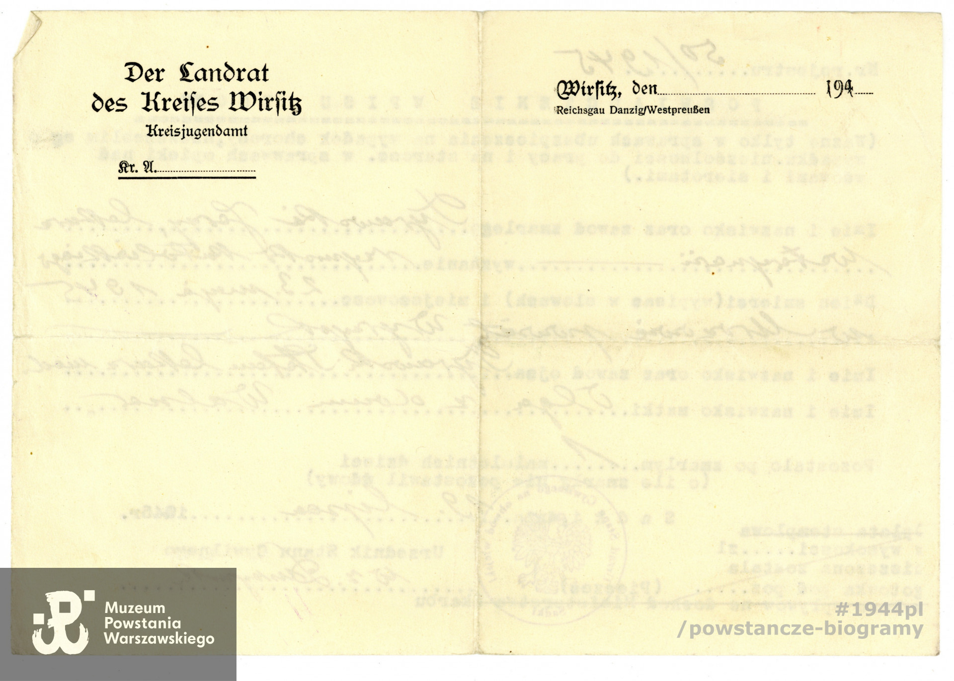 Dokument ze zbiorów rodzinnych p.  Ewy Kołaczkowskiej z domu Tyrawskiej, córki Jerzego Tyrawskiego