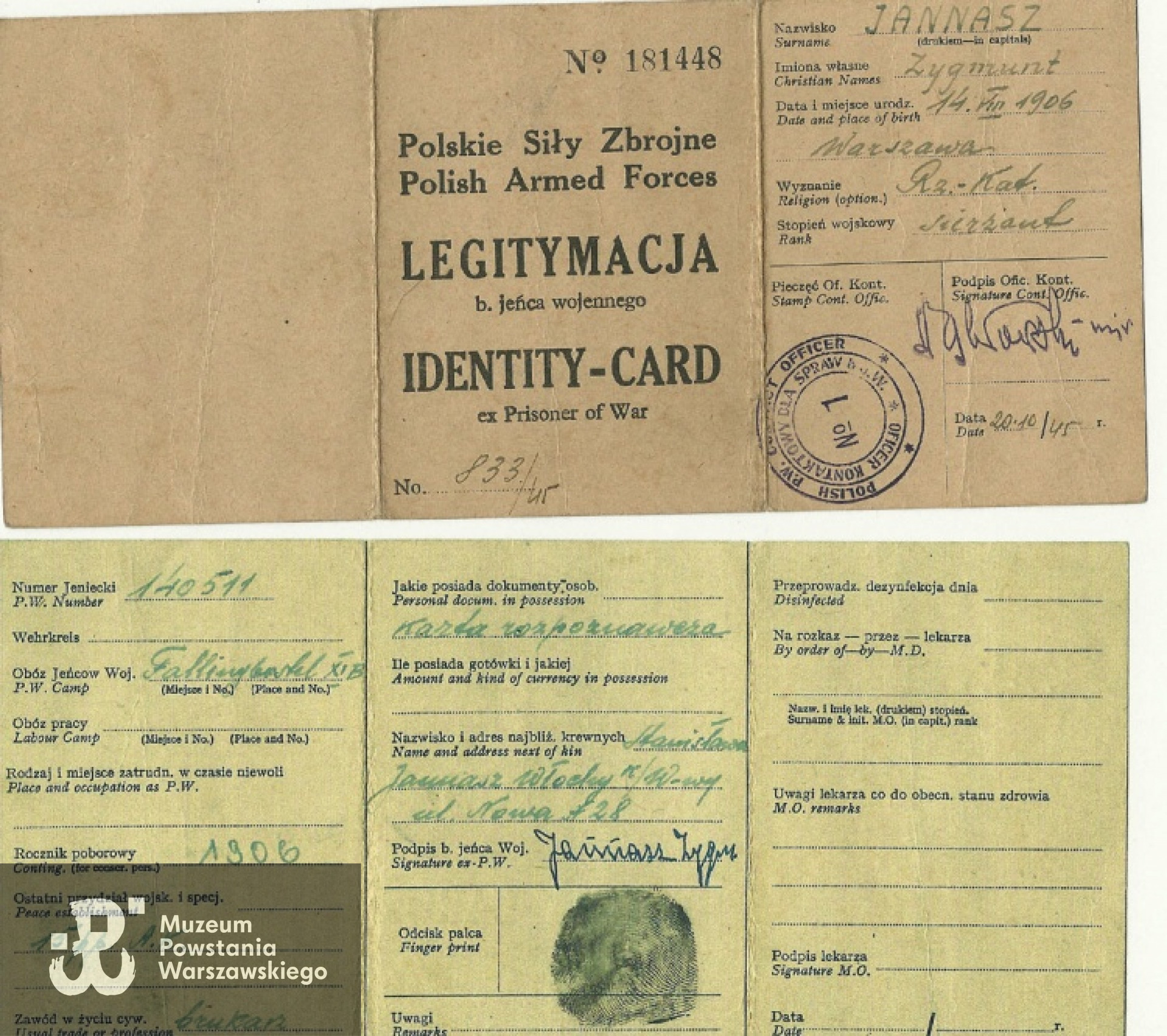 Legitymacja byłego jeńca wojennego