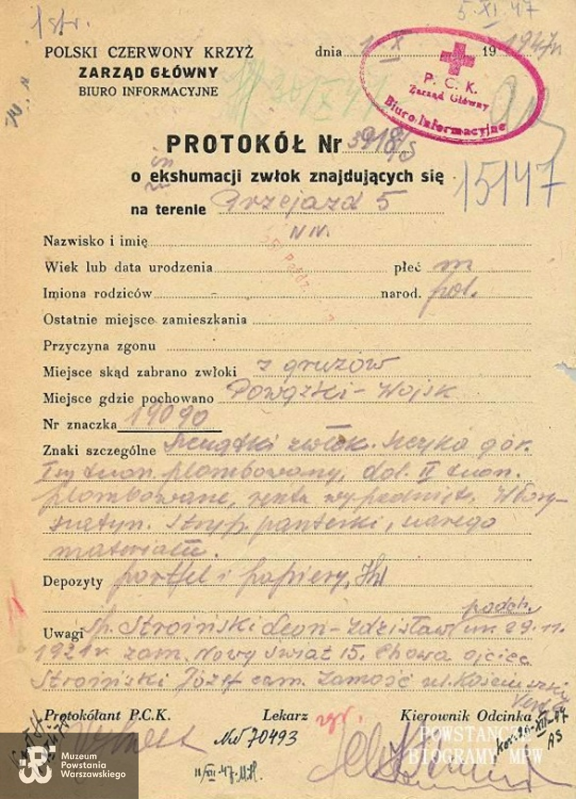 Protokół ekshumacyjny ze zbiorów PCK