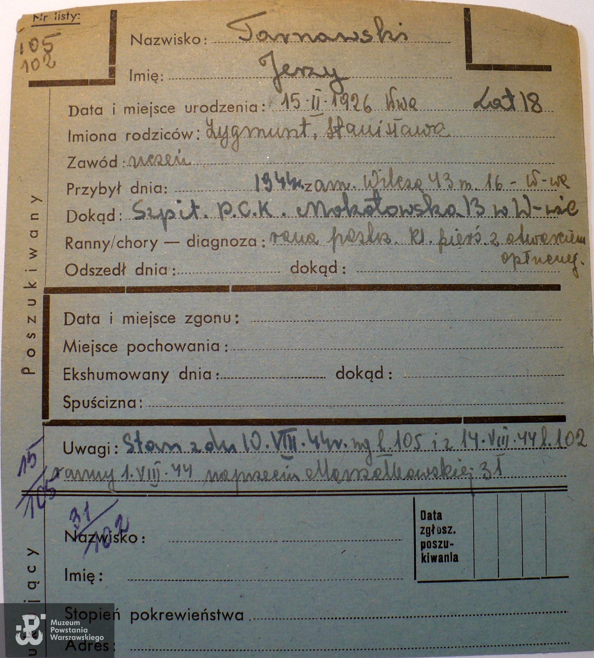 Polski Czerwony Krzyż - kartoteka