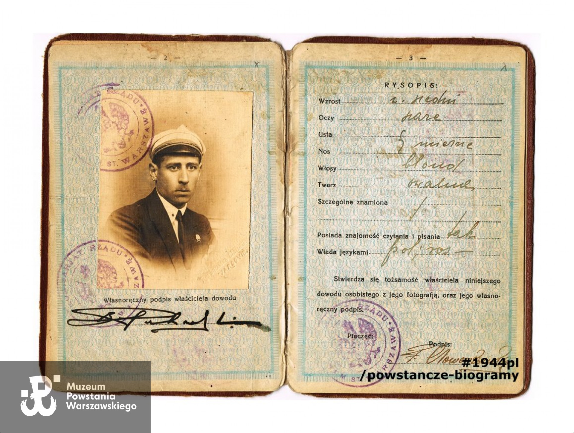 Należący do Bronisława Michała Piekarskiego dowód osobisty. Z archiwum rodzinnego p. Małgorzaty Karoliny Piekarskiej, wnuczki