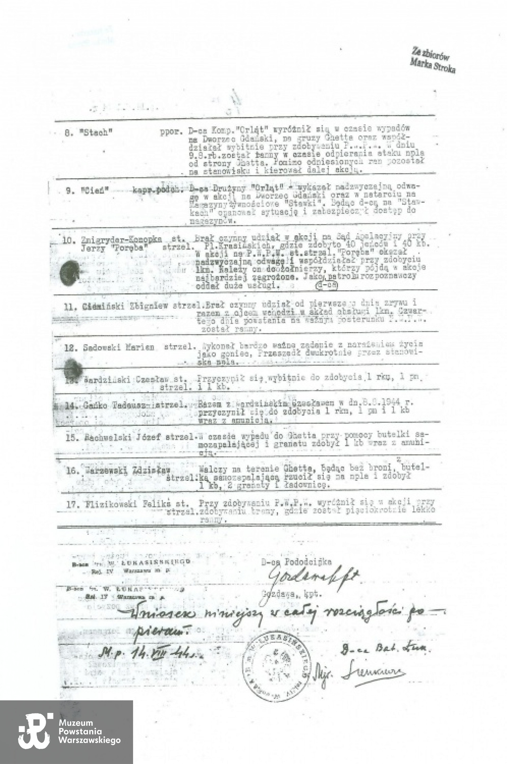 II str. rozkazu z 14.08.1944. Ze zbiorów  Marka Stroka / MPW