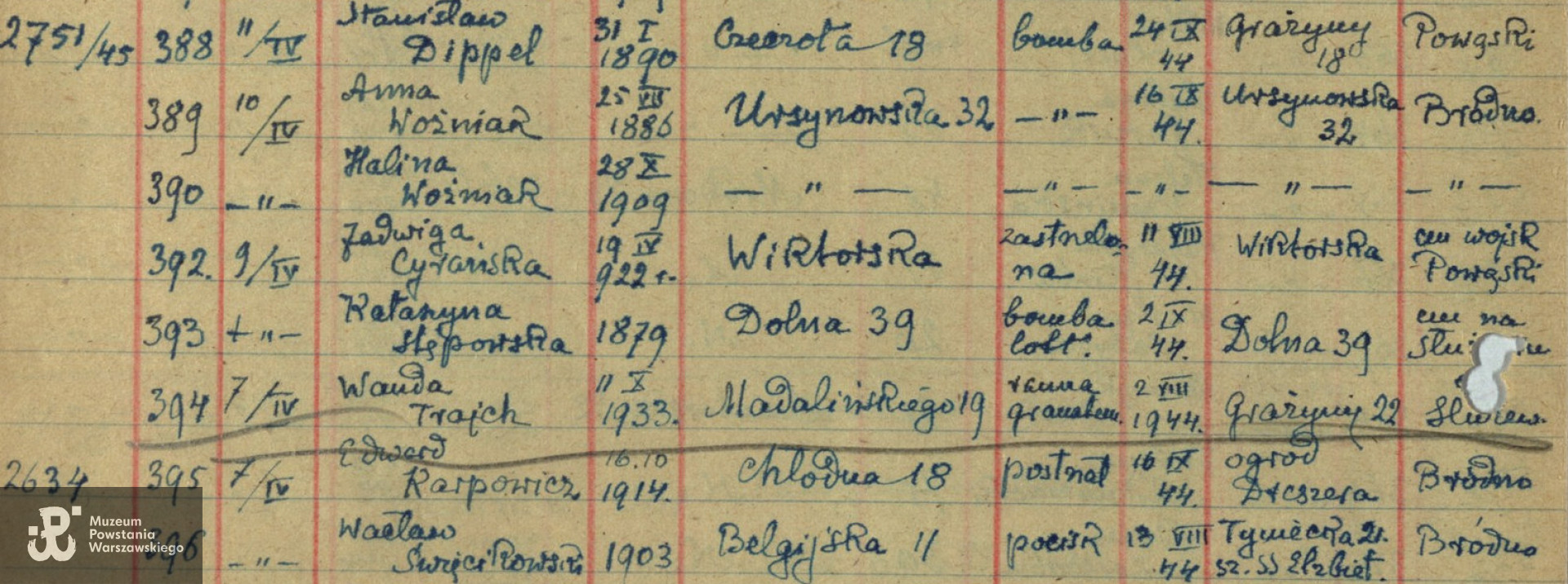 Archiwum Państwowe m. st. Warszawy - lista ekshumowanych