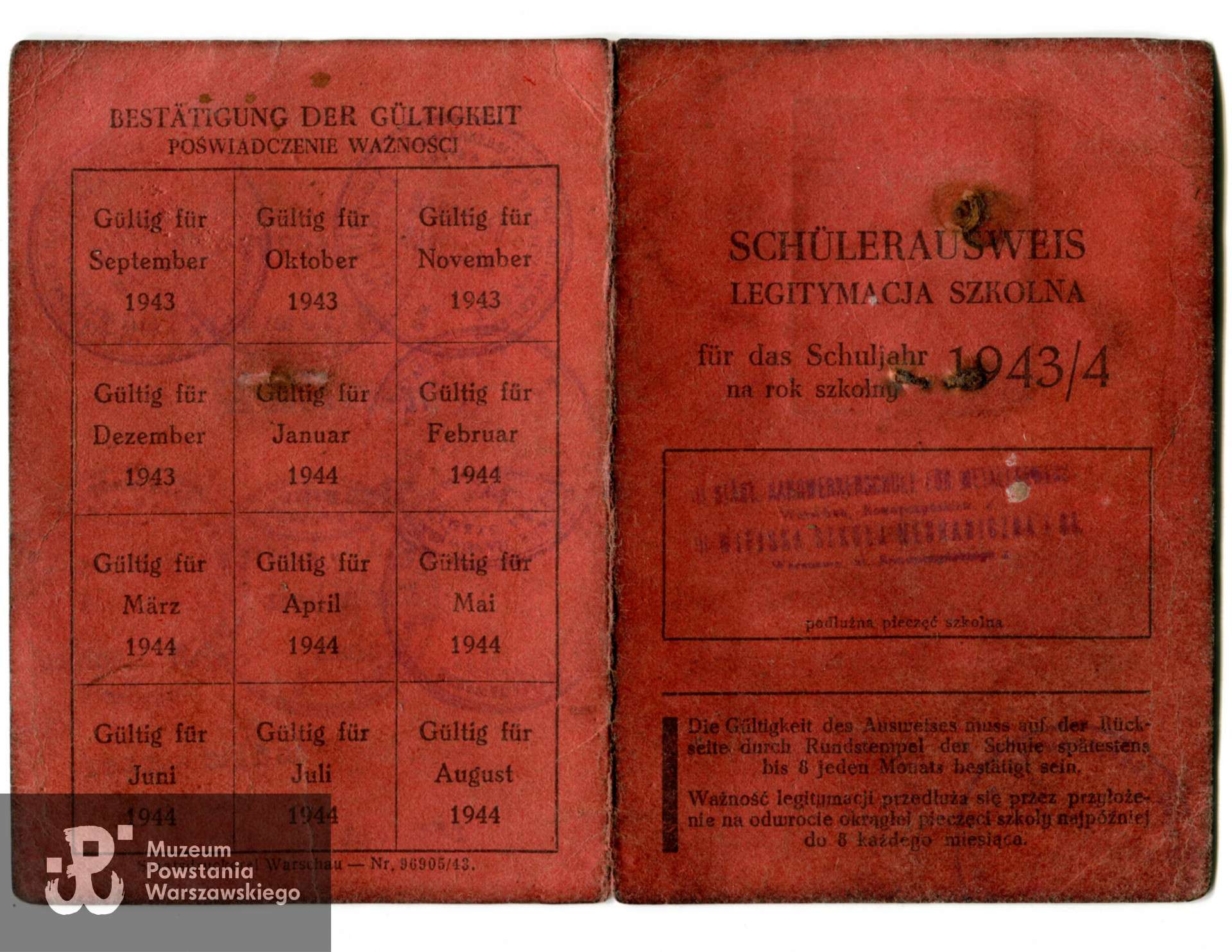 Schülerausweis Edwarda Kafarowskiego. Skan: materiały do Słownika Uczestników PW - zasób Pokoju Kombatanta MPW