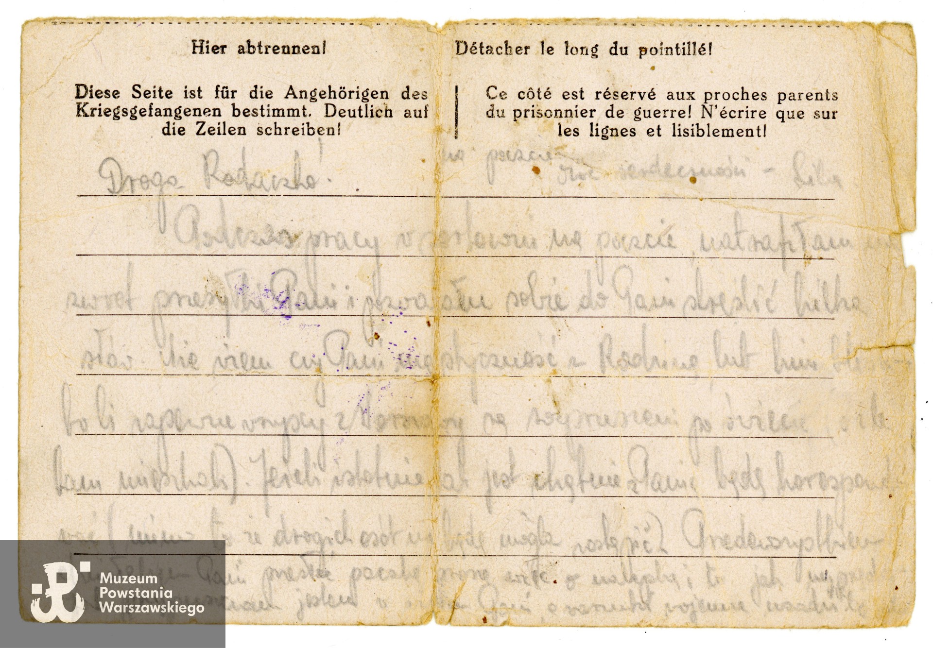 List obozowy na blankiecie Stalagu X B Sandbostel