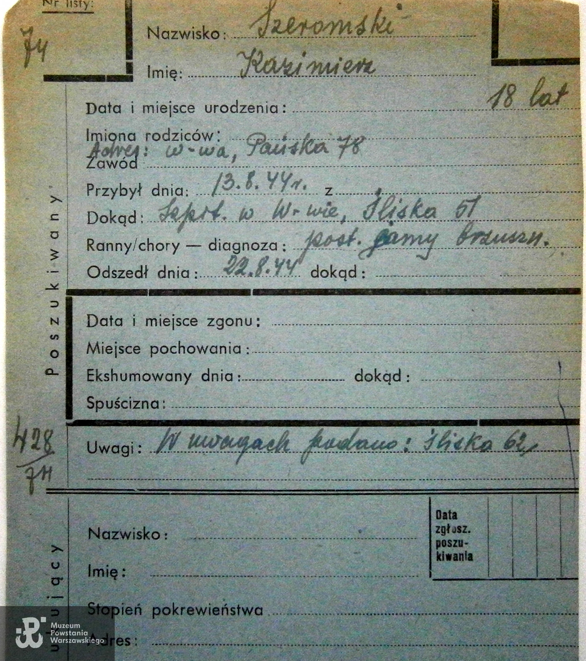 Polski Czerwony Krzyż - kartoteka ogólna