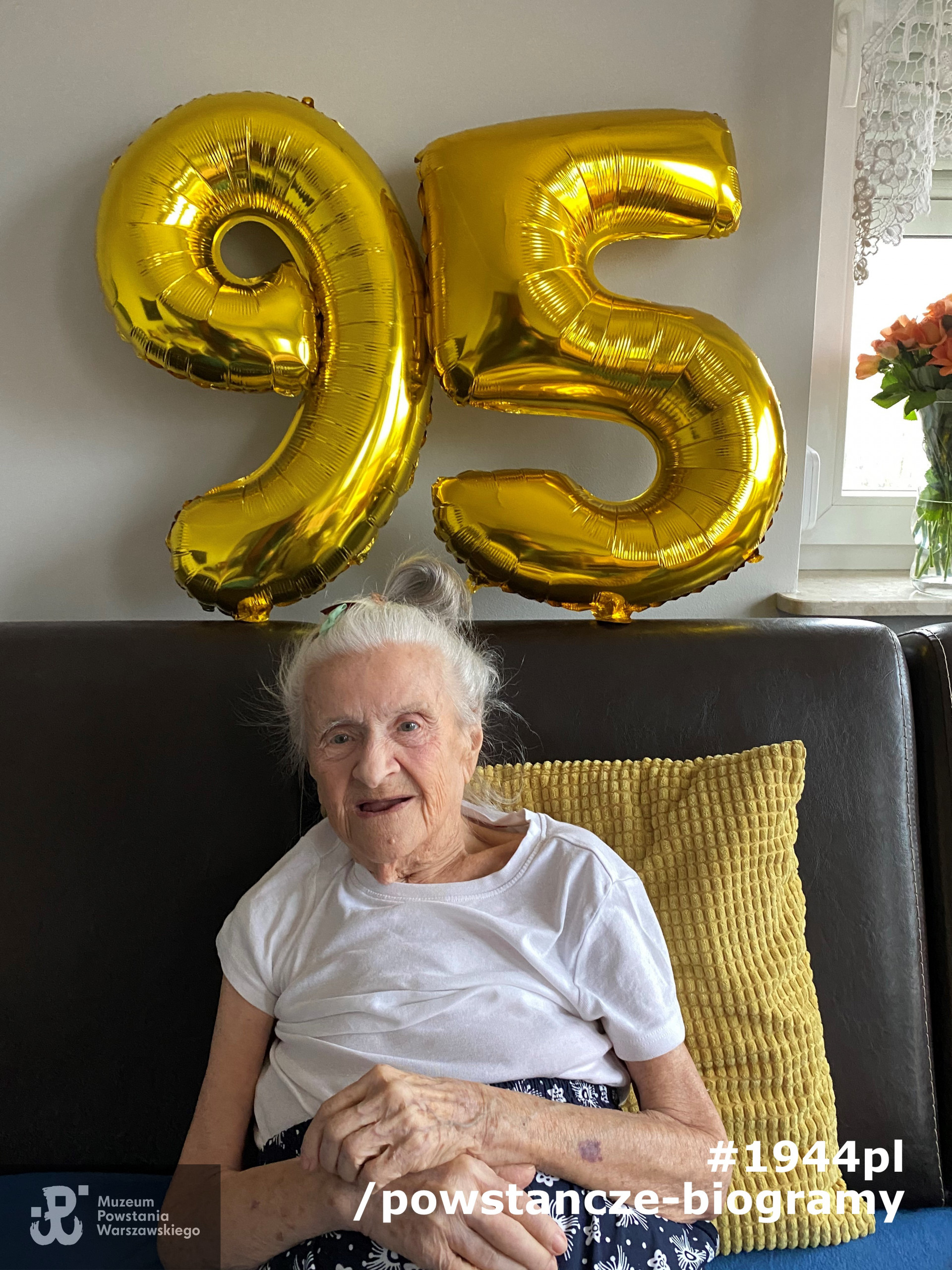 Pani Maria Kucenty z domu Federowicz podczas swych 95. urodzin - marzec 2021 r. Fot. ze zbiorów rodzinnych - skan w posiadaniu Pokoju Kombatanta MPW