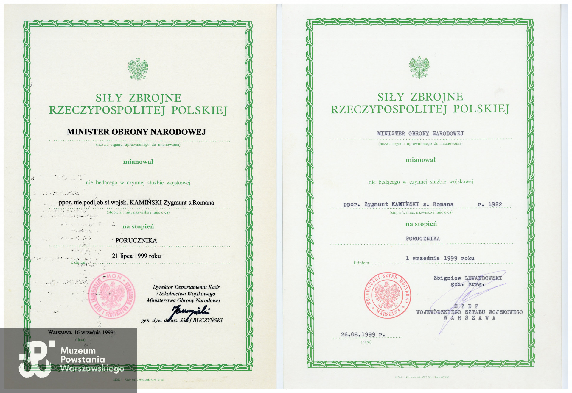 Awans do stopnia porucznika WP. Ze zbiorów rodzinnych p. Krzysztofa Kamińskiego