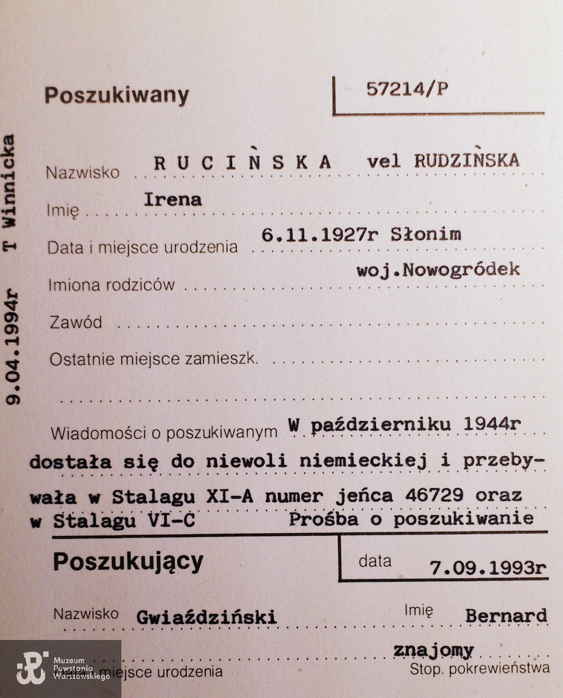 Polski Czerwony Krzyż - kartoteka poszukiwań