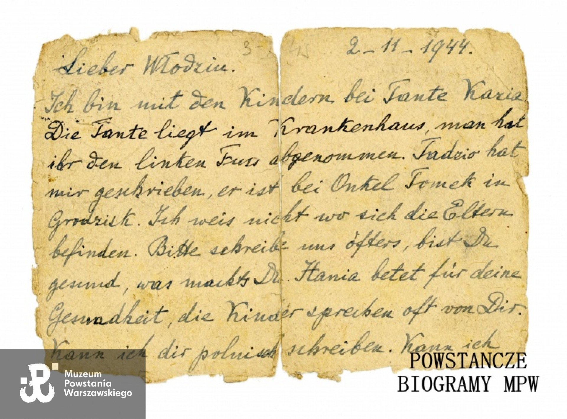 Karta pocztowa do obozu 344  Lamsdorf dla strz. Władysława Malinowskiego (Włodzimierz Wiśniewski). Ze zbiorów Muzeum Powstania Warszawskiego, sygn. P/1187, dar Włodzimierza Wiśniewskiego "Szczerby"