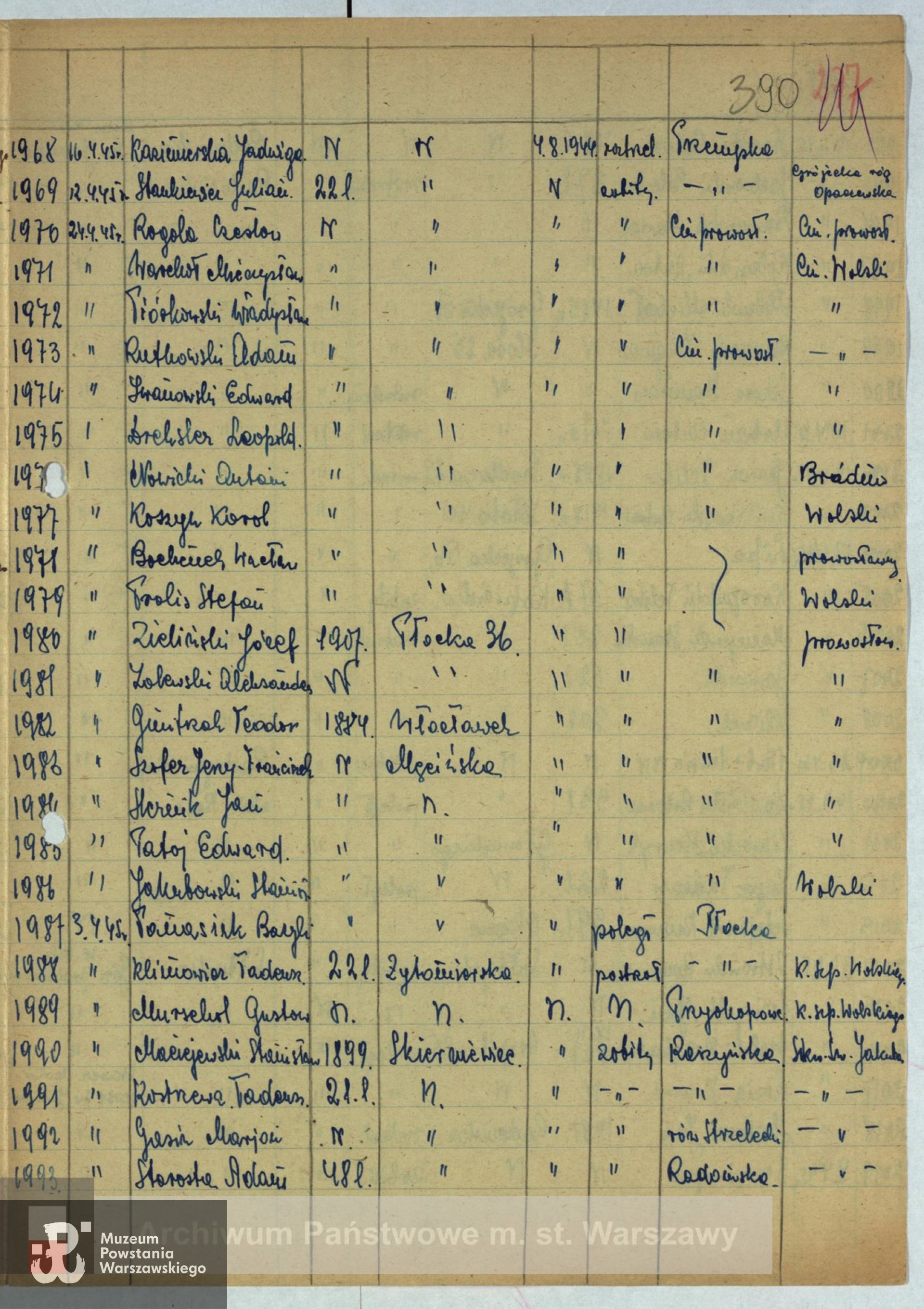 Archiwum Państwowe m. st. Warszawy - listy ekshumowanych