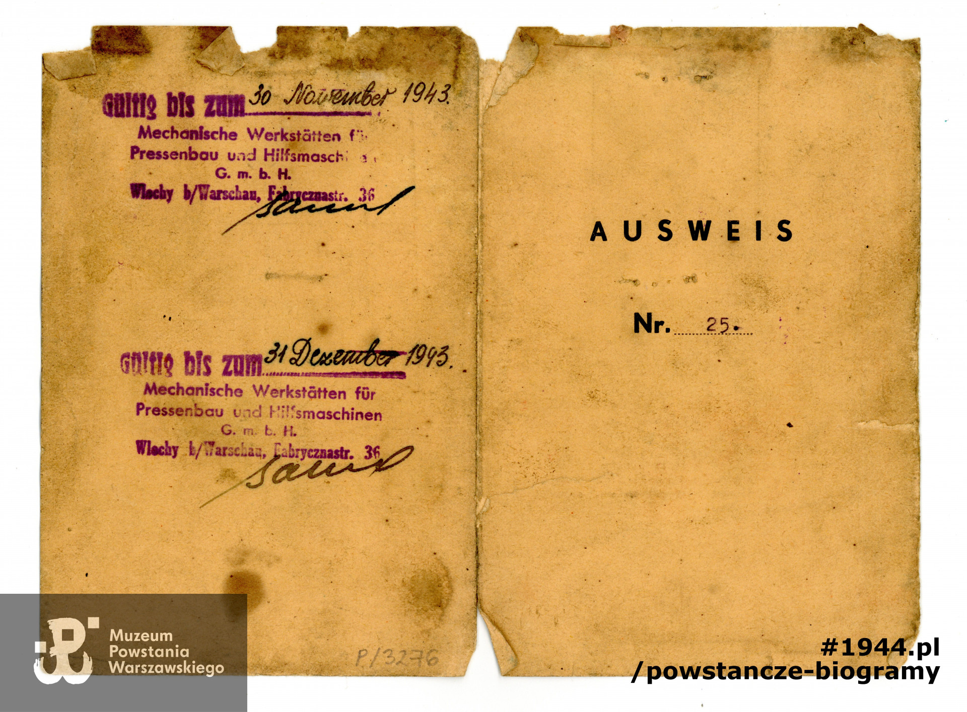 Ausweis. Ze zbiorów Muzeum Powstania Warszawskiego, sygn. P/3276 - P/3282