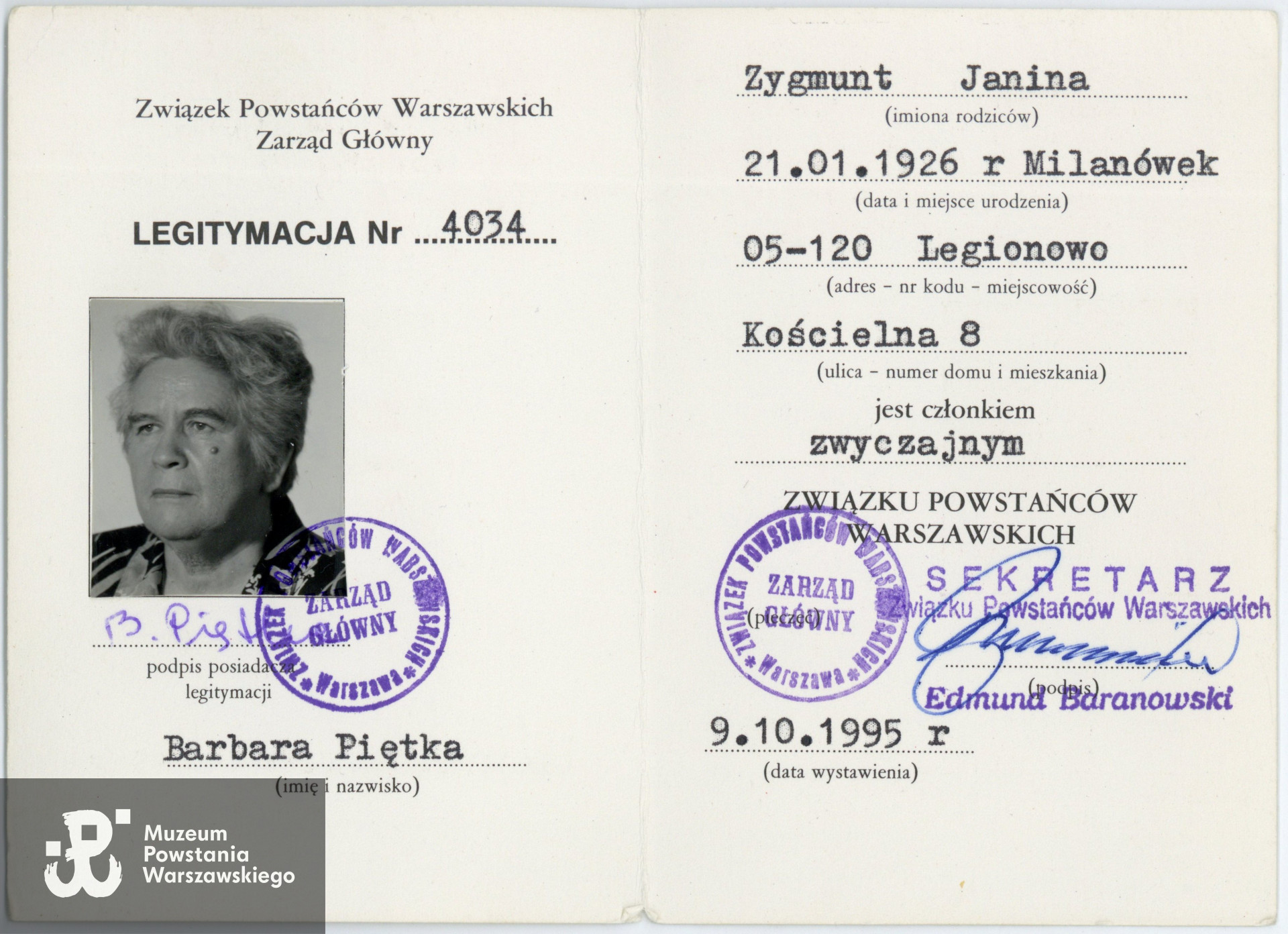 Dokument ze zbiorów rodzinnych p. Barbary Piętki