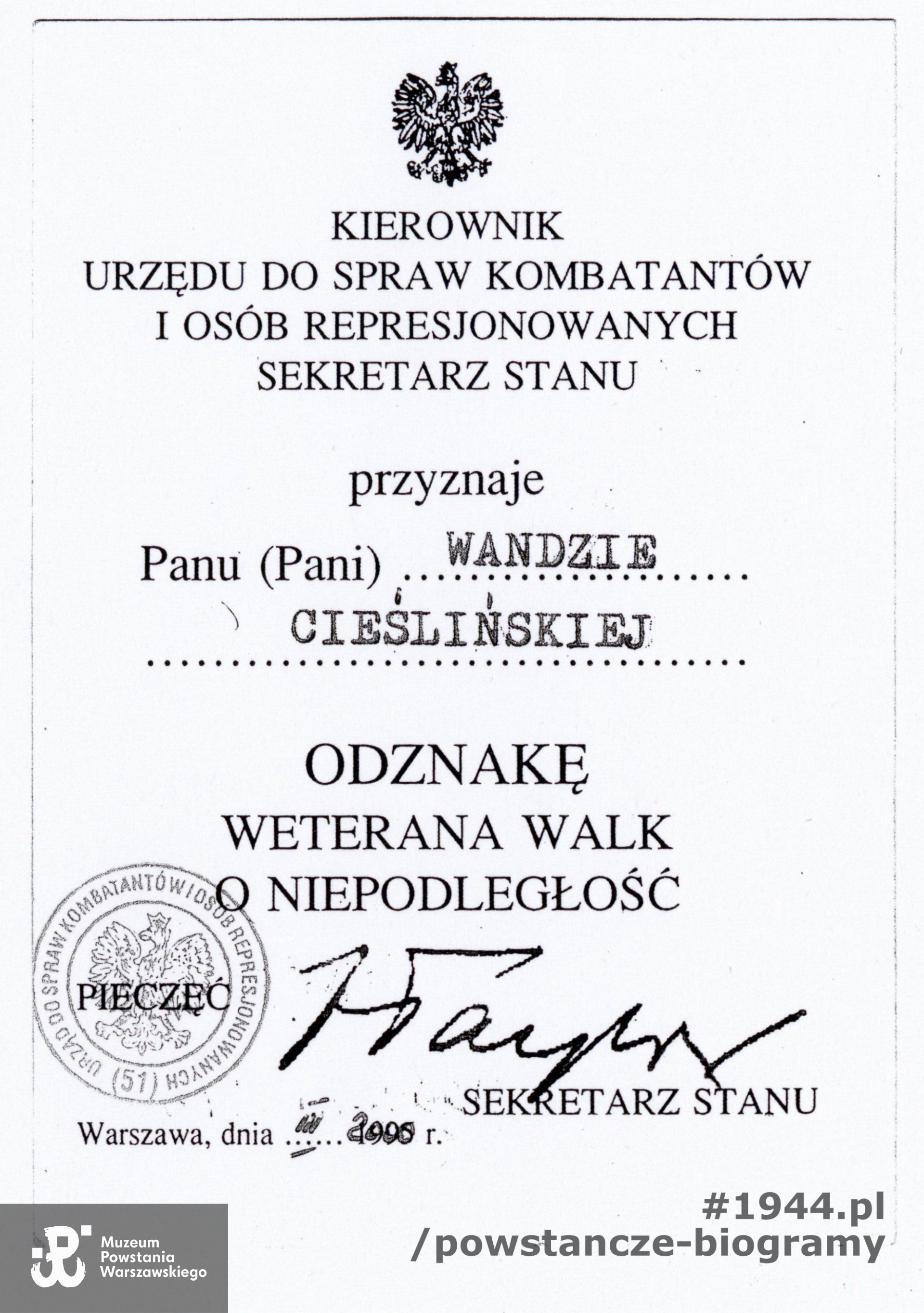 Ze zbiorów  p. Wandy Cieślińskiej ps. "Wanda"